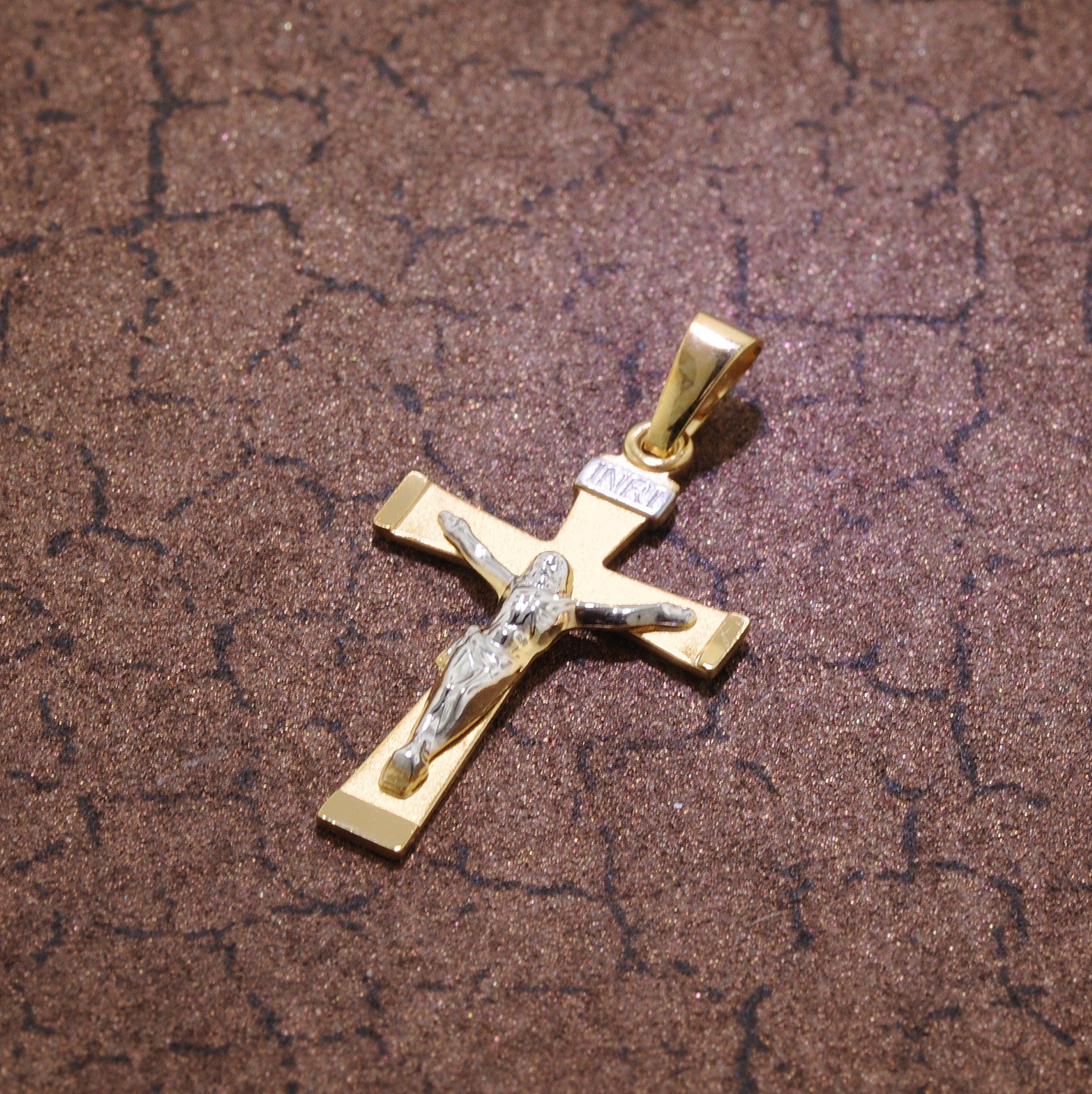 Herren Schmuck trendor Kreuzanhänger Kruzifix- für 585 Gold Bicolor 29 mm