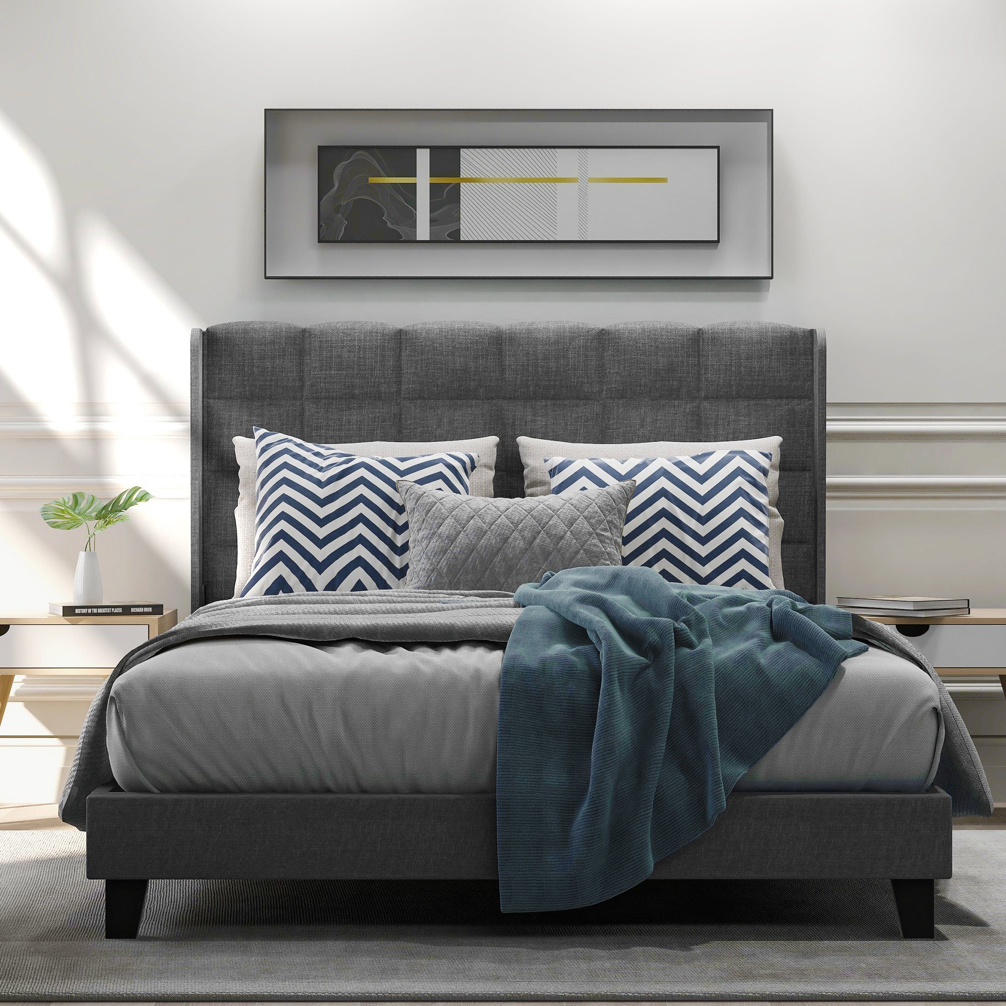 Flieks Polsterbett (1-tlg), Doppelbett Leinen 140x200cm günstig online kaufen