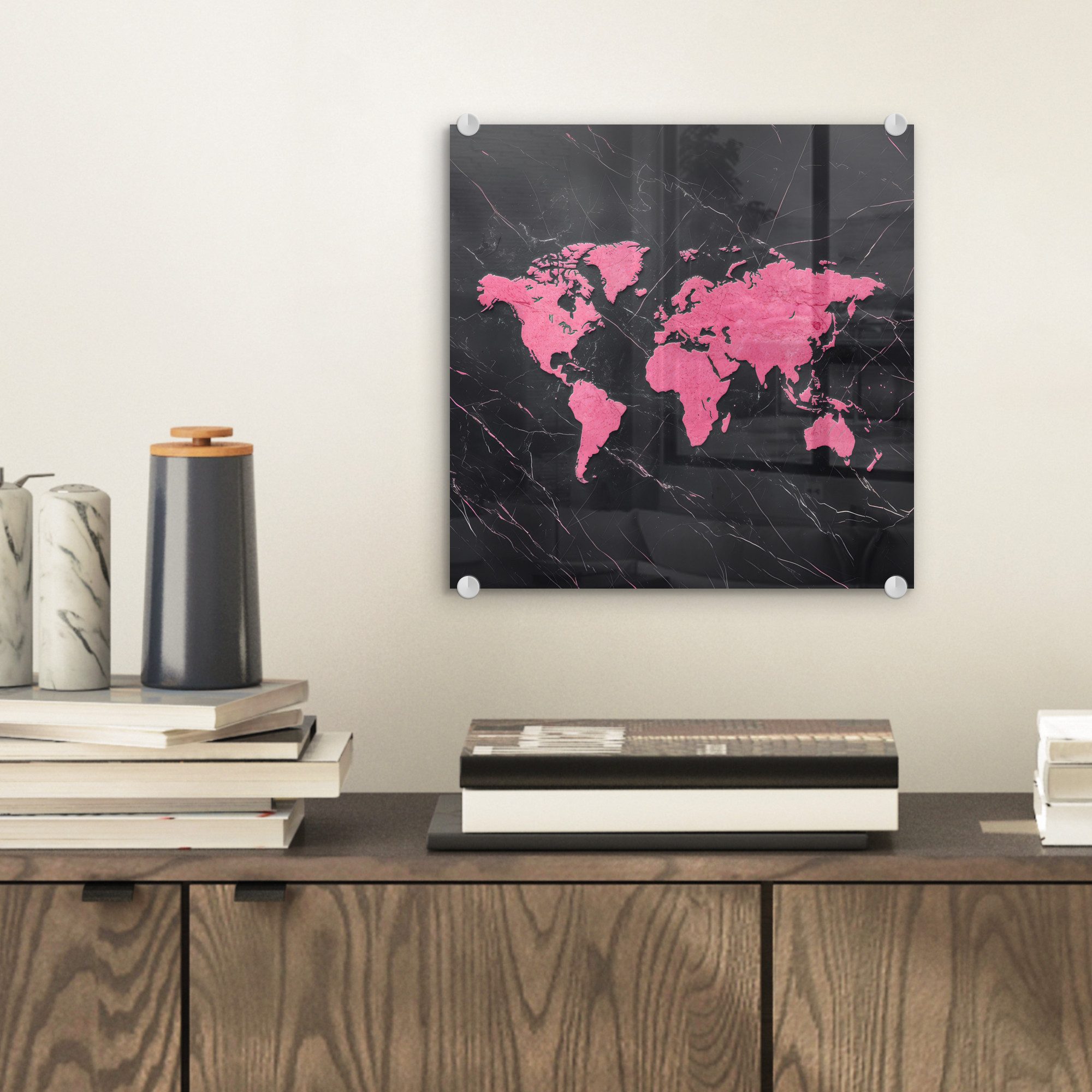 MuchoWow Acrylglasbild Weltkarte - Rosa - günstig online kaufen