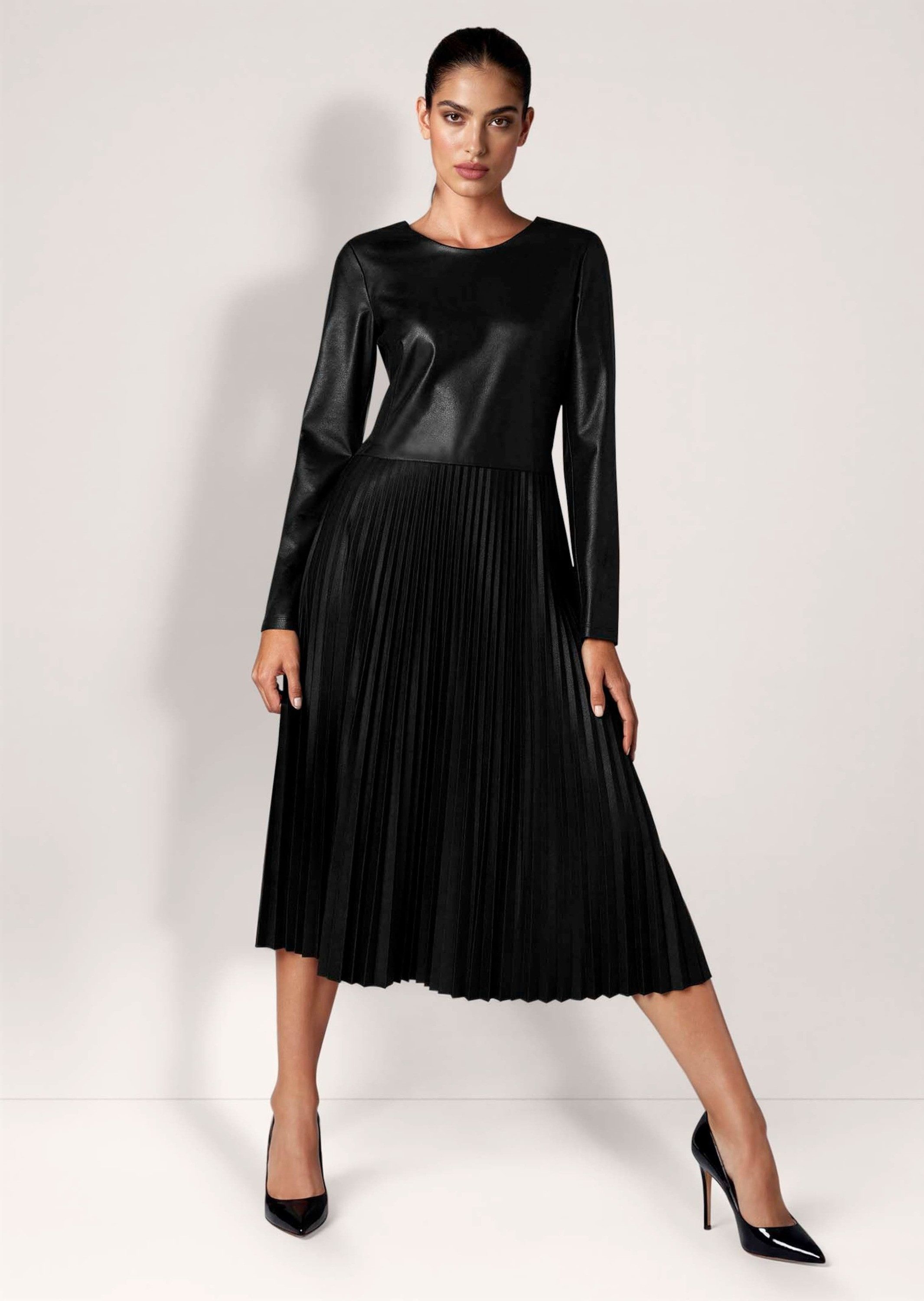 MADELEINE Midikleid Jerseykleid mit Plisseerock Glanz-Oberteil, Rückenschlitz & Reißverschluss