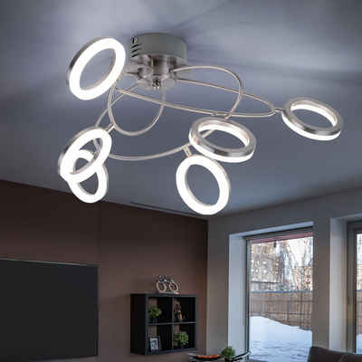 WOFI LED Deckenleuchte, Deckenleuchte dimmbar LED Deckenlampe Wohnzimmer mit beweglichen Spots, nickel matt, 6x 4,5W 6x 320lm warmweiß, LxH 60 x 30 cm Wofi 9295.06.64.6100