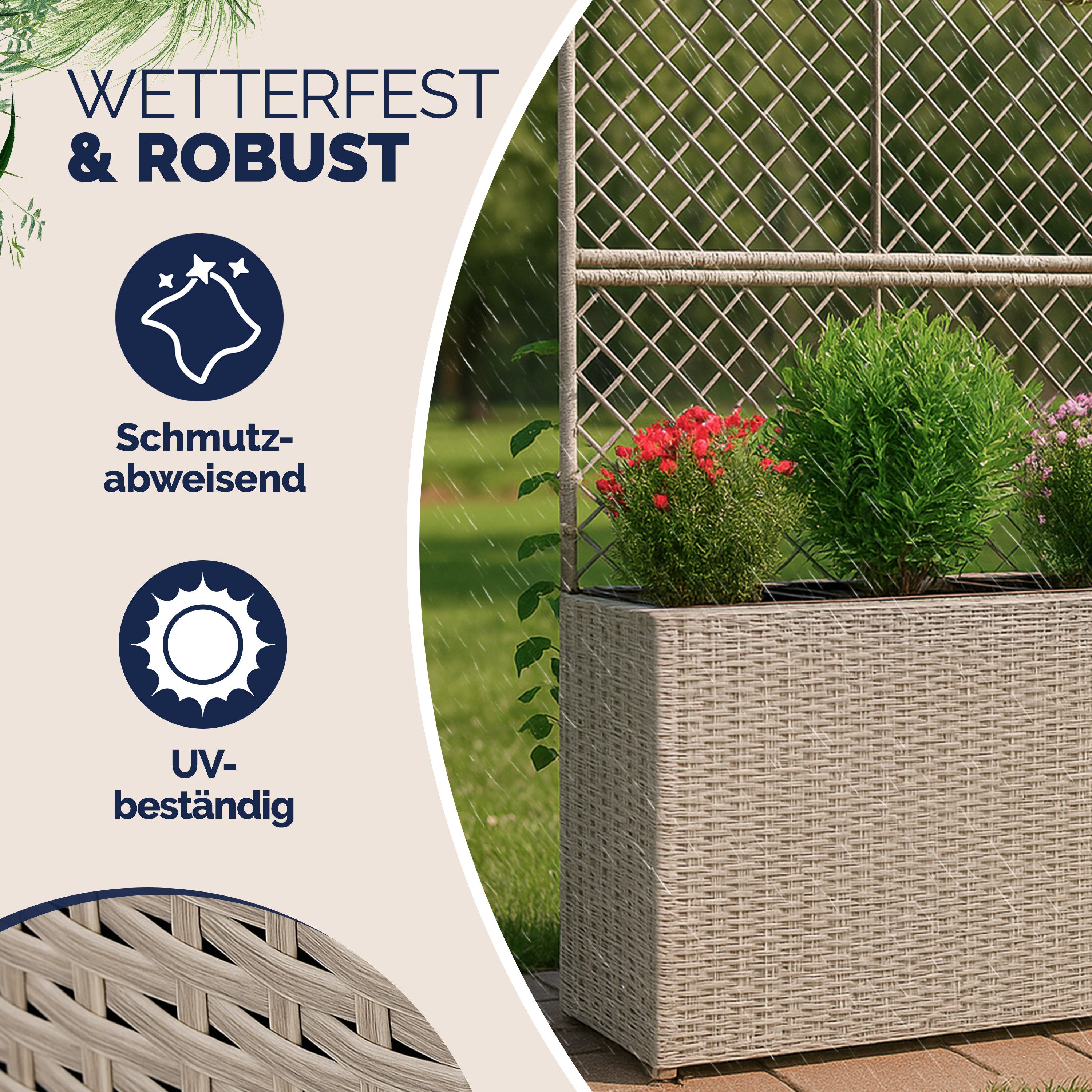 Casaria Blumenkasten, Blumenkasten Rankgitter 3 Innentöpfe Polyrattangeflecht Rankhilfe