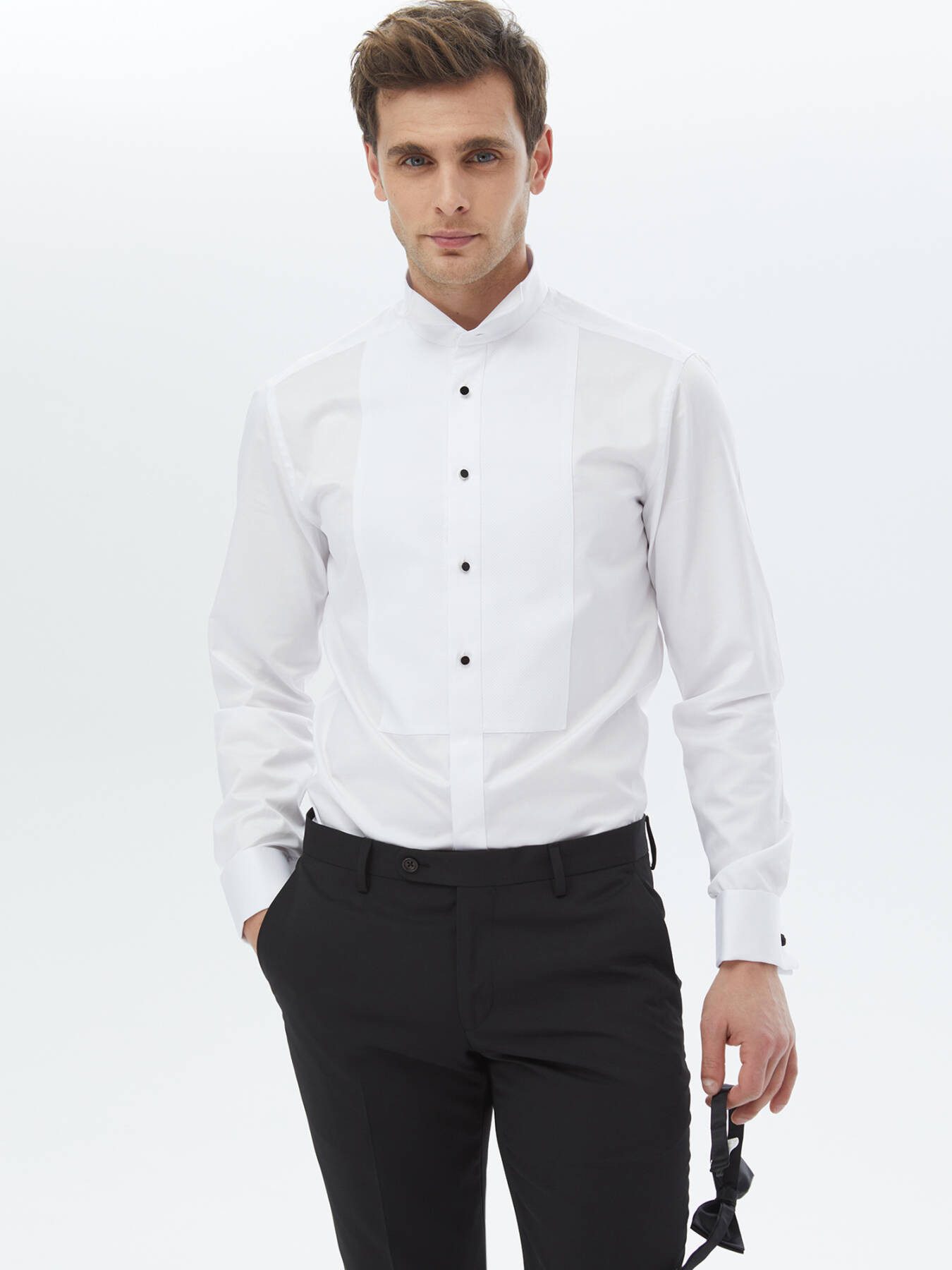 Langarmhemd Weißes Slim Fit Doppel-Manschetten Smokinghemd