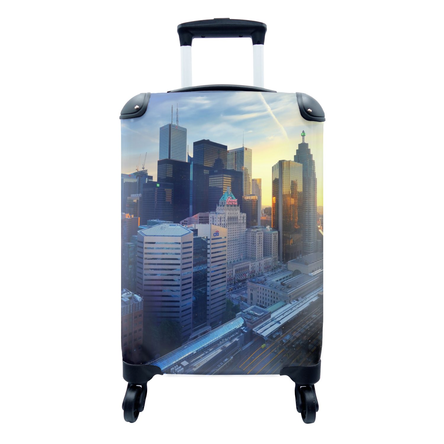 MuchoWow Handgepäckkoffer Die Sonne geht über den Wolkenkratzern von Toronto in Kanada auf, 4 Rollen, Reisetasche mit rollen, Handgepäck für Ferien, Trolley, Reisekoffer