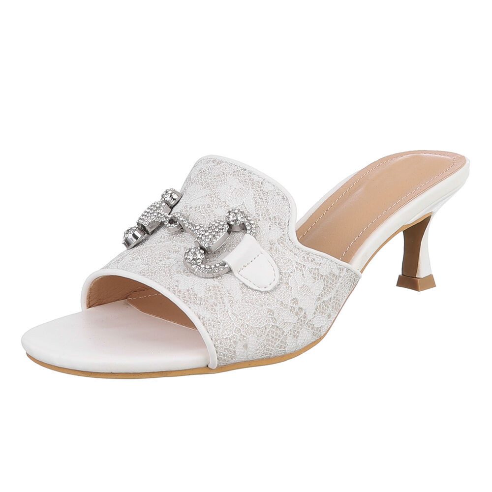 Ital-Design Elegante Slingbacks mit Applikationen für Damen Pantolette (89930041) Pfennig-/Stilettoabsatz Sandalen & Sandaletten in Weiß