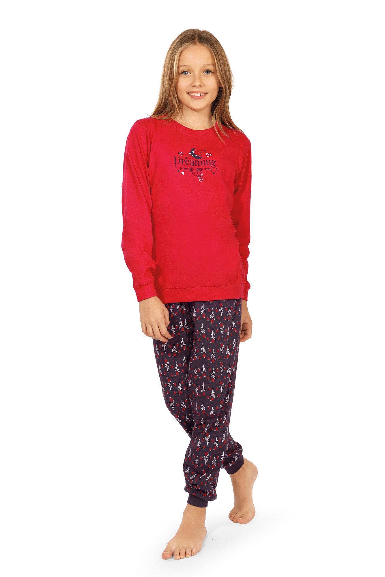 rot 2 Schlafanzug Schlafanzug (Set, Kids Langarm Pyjama Mädchen Comte tlg., Set) Baumwolle Bündchen comtessa Druck