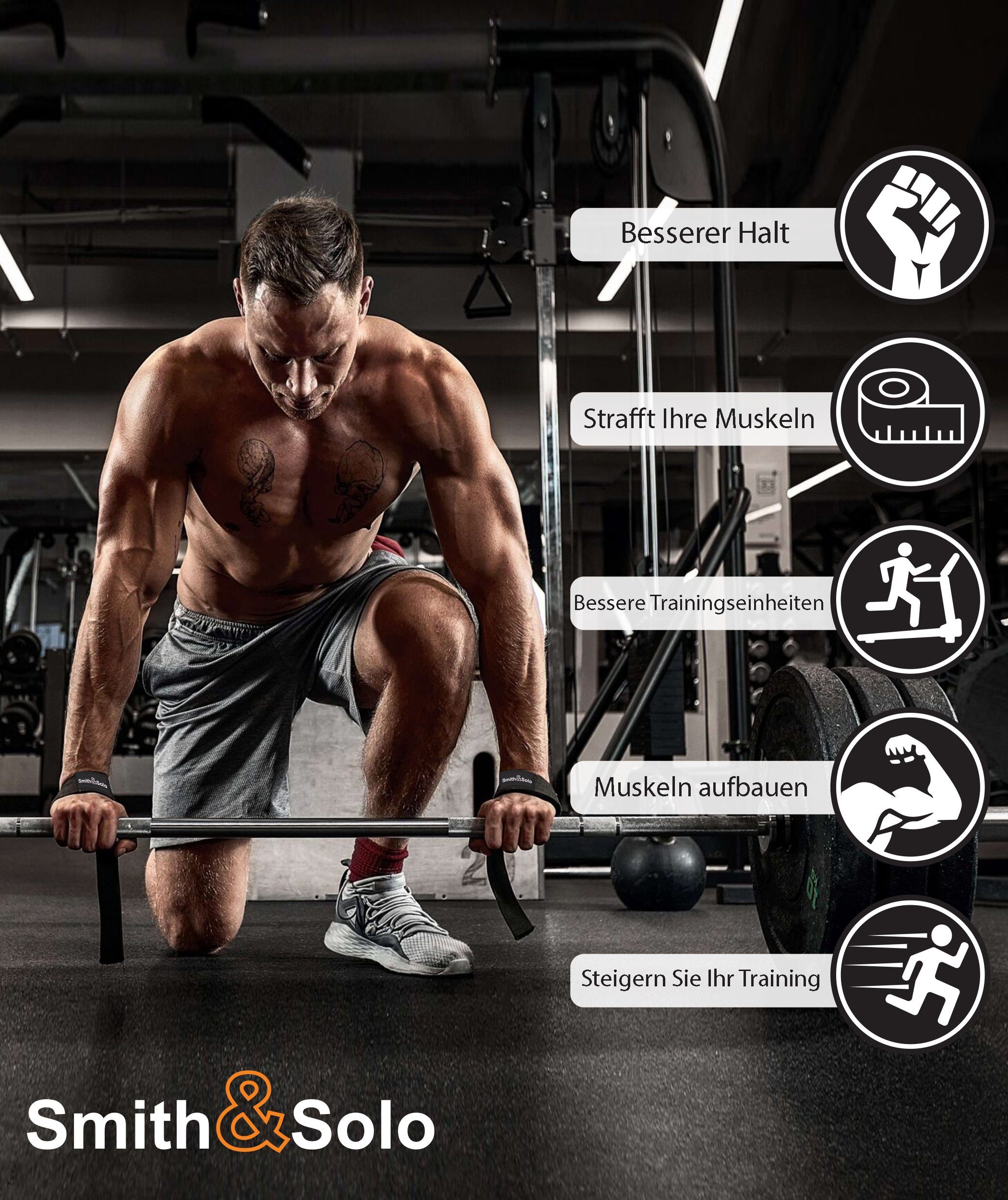 Smith & Solo Zughilfe Zughilfen für Krafttraining,Gym Zubehör, Lifting Straps Bodybuilding (2-tlg), 100% Baumwolle