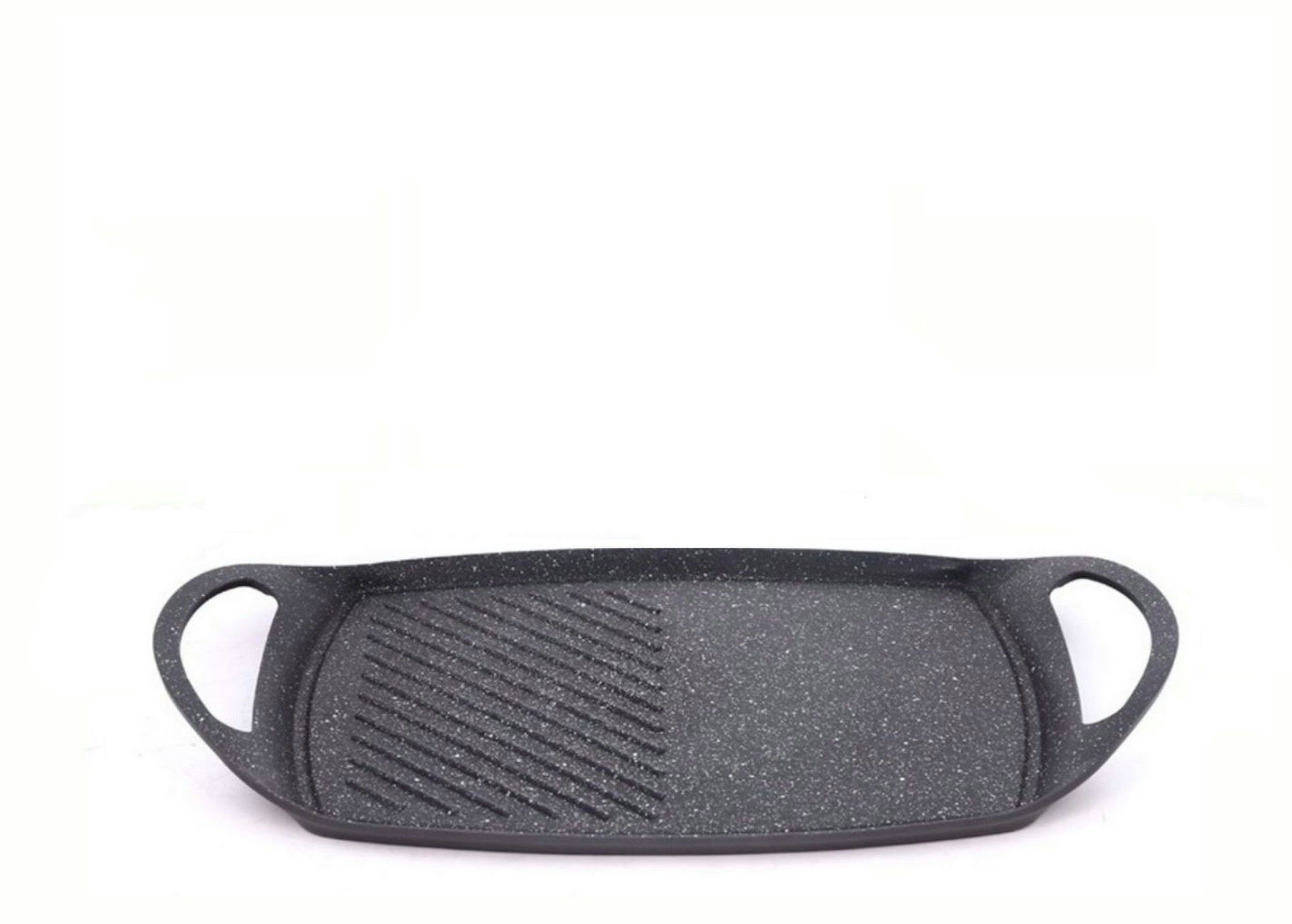 Cheffinger Grillpfanne Grillpfanne, Bratplatte, Grillplatte, BBQ Grill 47 cm, Aluminiumgus, Glas (Packung, 1-tlg)
