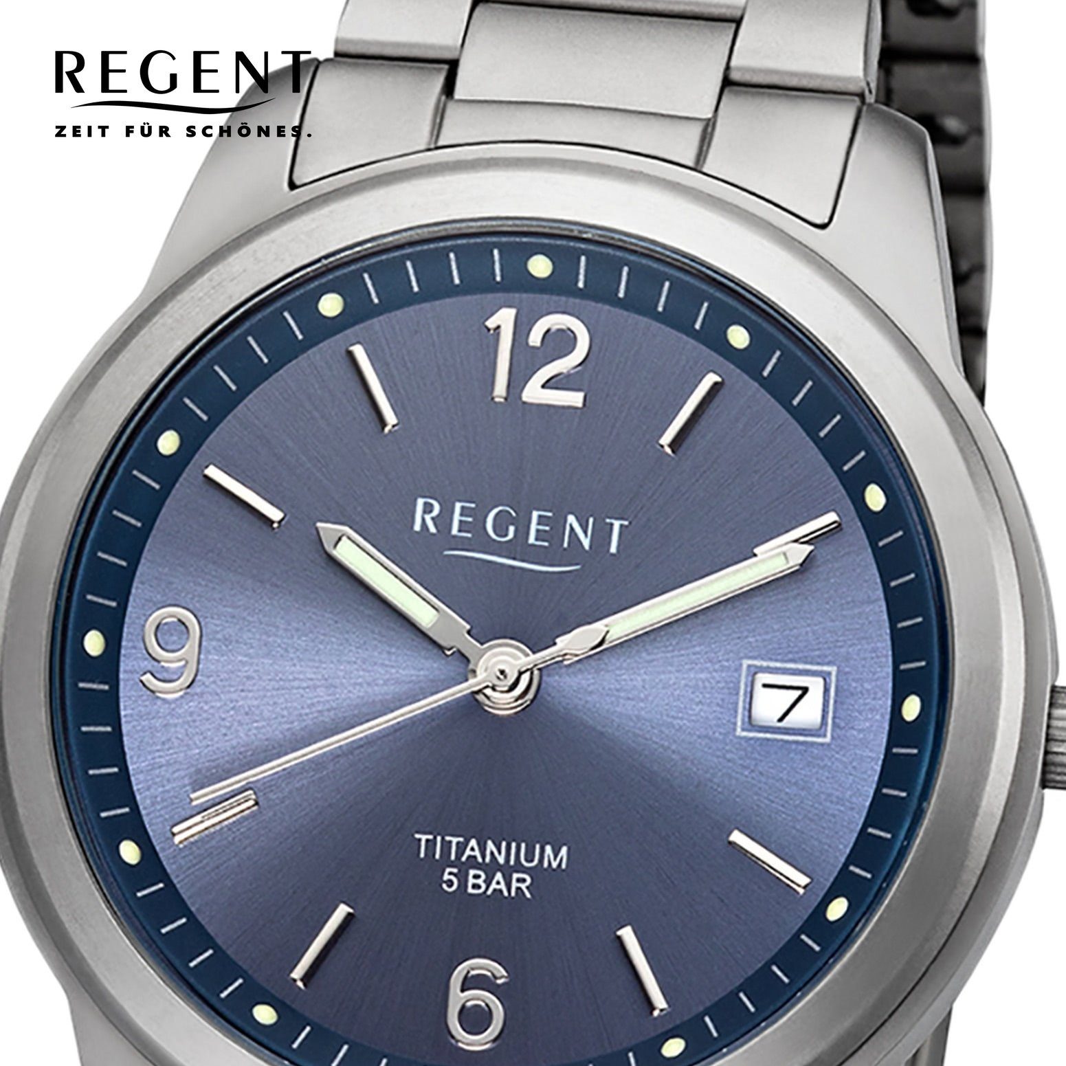 Regent Quarzuhr Regent Herren Uhr F-1173 Metall Quarz, (Analoguhr), Herren Armbanduhr rund, mittel (ca. 36mm), Metallarmband