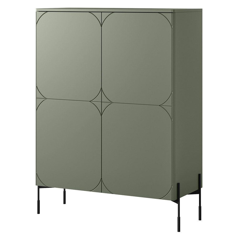 Lomadox Highboard SPLIT-141, oliv grün matt 124 cm Metallfüße modern grifflos
