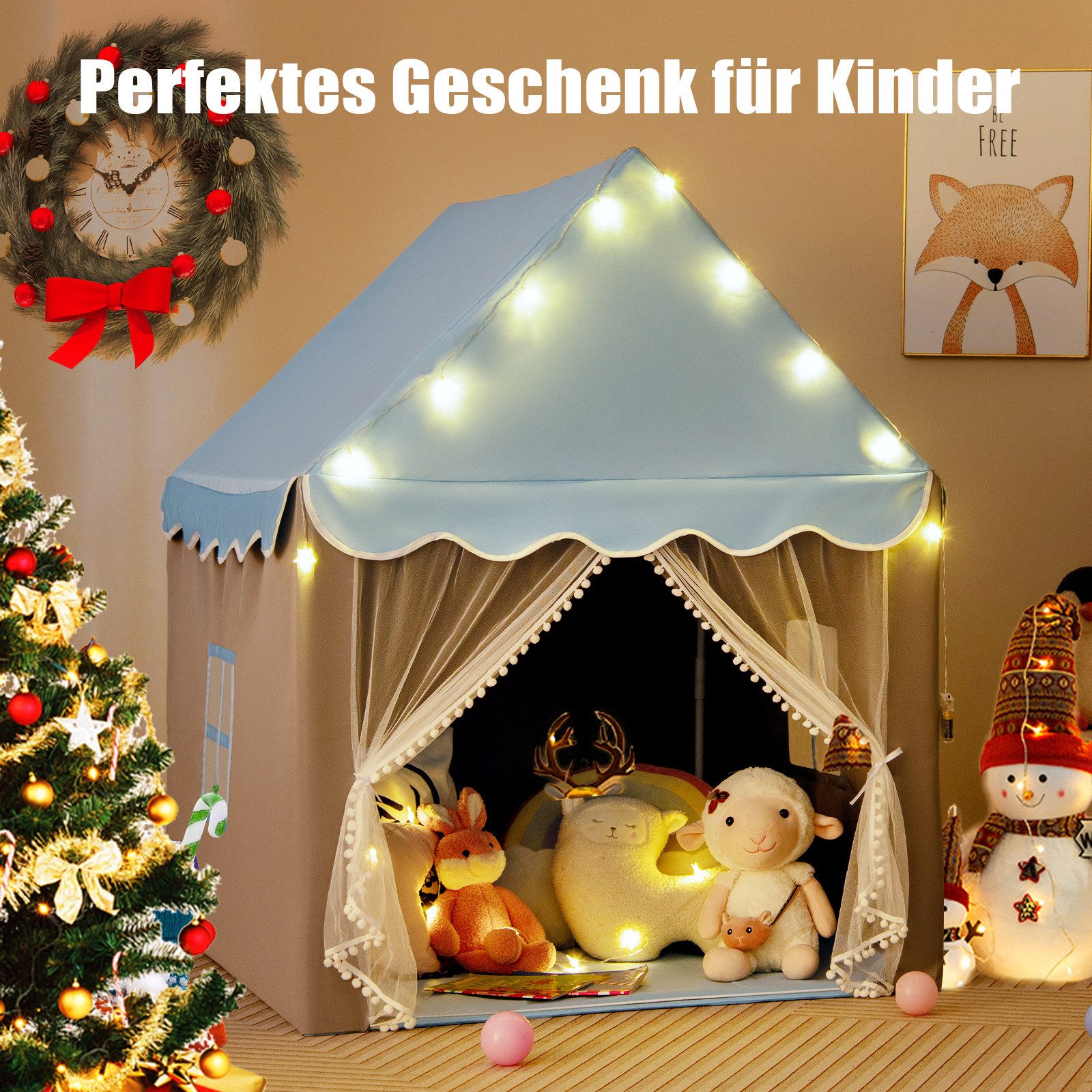 COSTWAY Spielzelt Spielhaus mit LED & Matte, 105 x 121 x 136cm, Outdoor günstig online kaufen