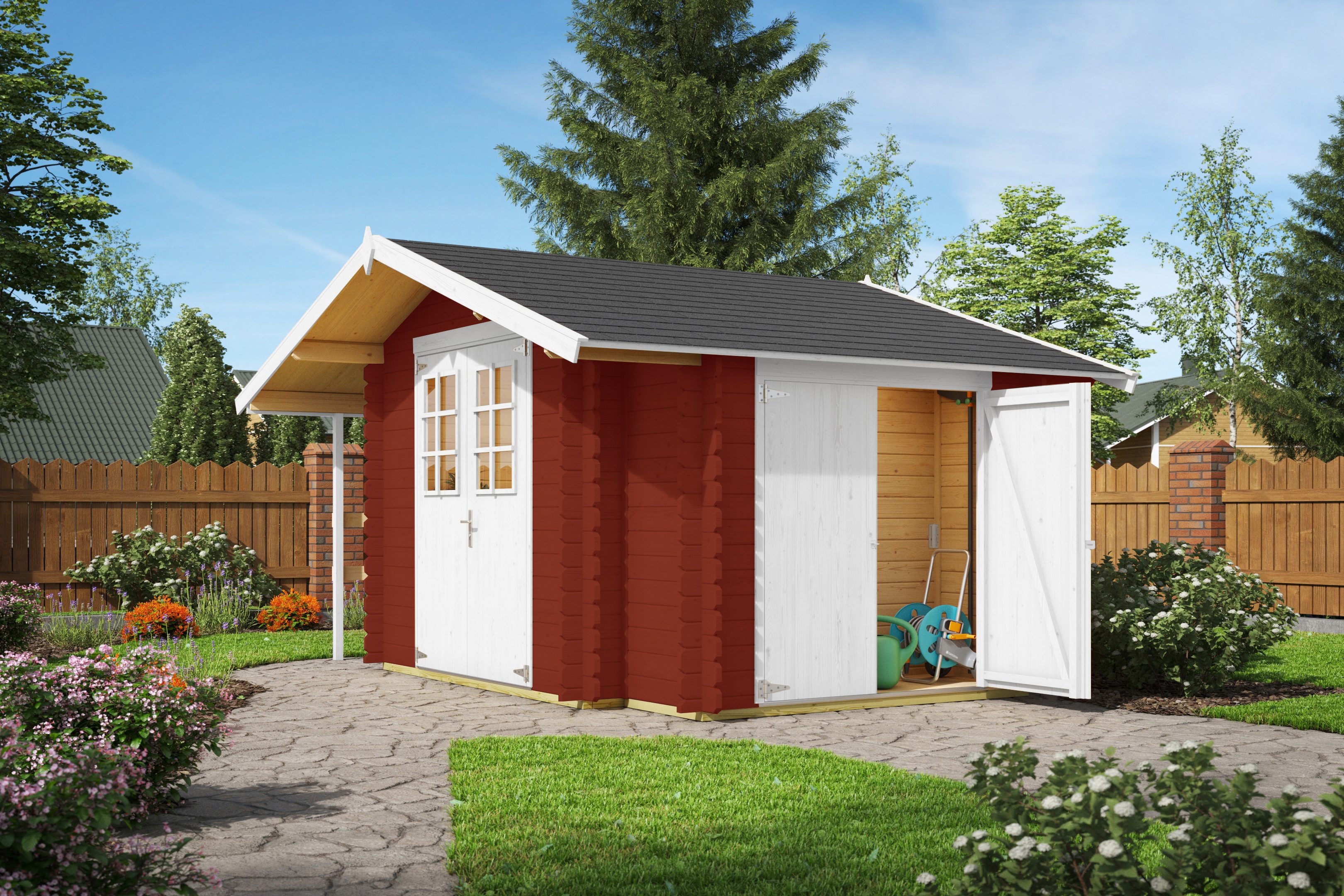 Nordic Holz Gartenhaus Vilano 2, BxT: 385x291 cm, mit 3 getrennten Bereiche