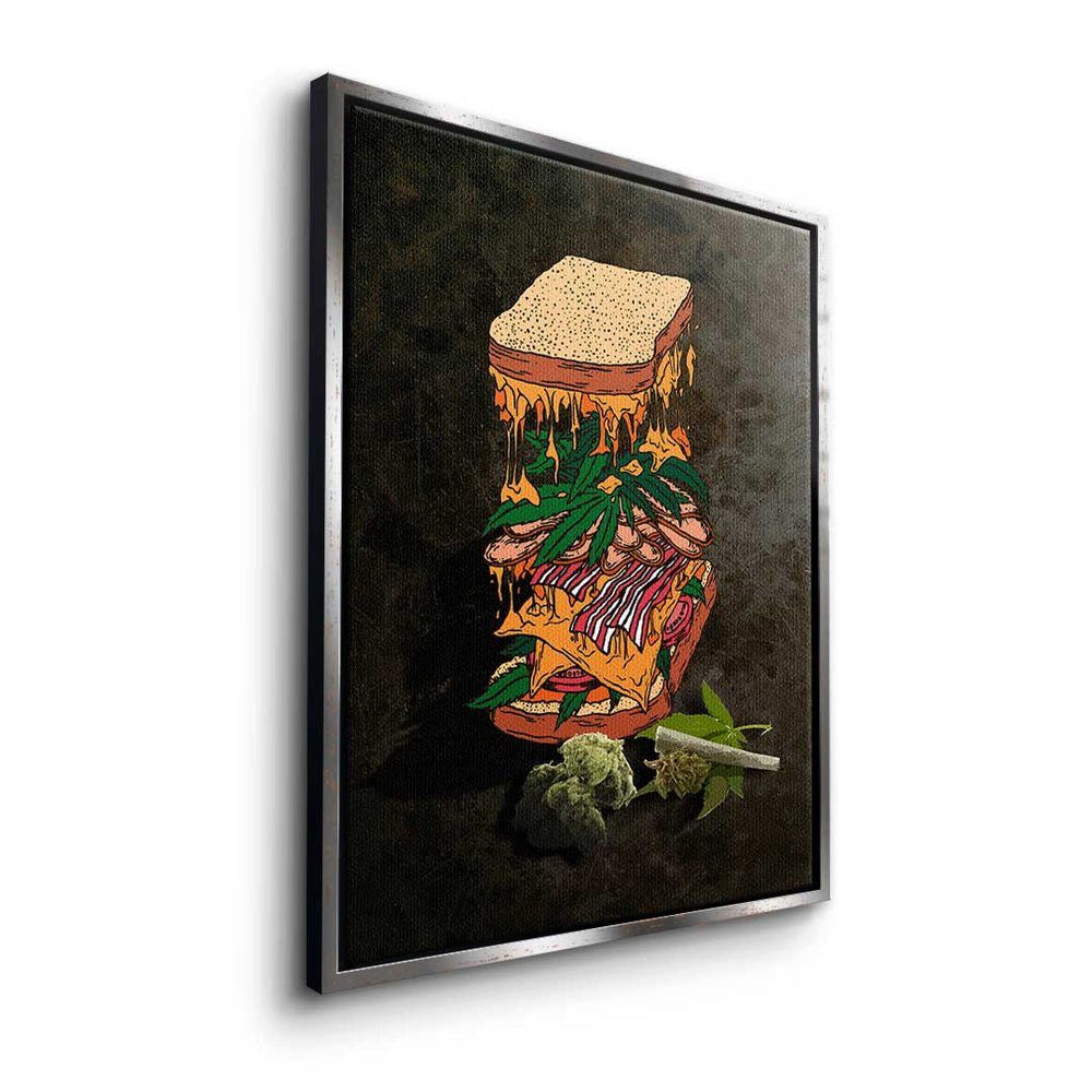 - DOTCOMCANVAS® Sandwich - Pop Art schwarzer Leinwandbild Rahmen Premium Mindset Cannabis Leinwandbild, - Motiva -