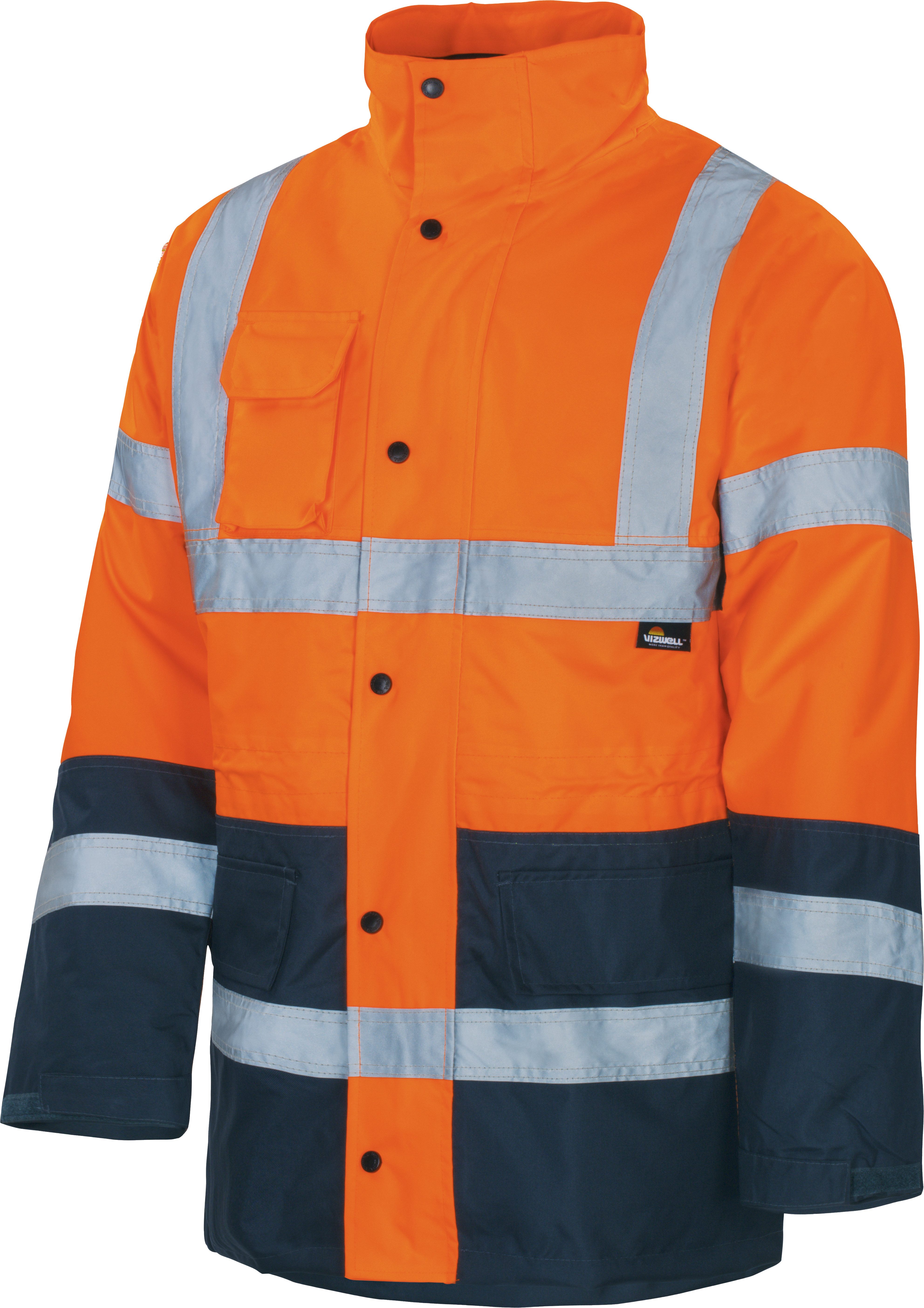 vizwell Funktionsparka 2 in 1 Warnschutz Parka Arbeitsjacke Warnschutzjacke Winterjacke neon wasser- und winddicht mit Kapuze