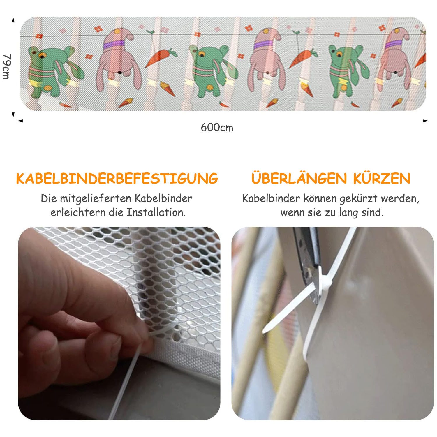 HEYHIPPO Schutznetz Kindersicherungsnetz Balkon Treppe – robustes Schutznetz für Kinder, (Balkonnetz & Treppennetz für Kinder – robustes Schutznetz gegen Sturz), Funktions-Schutzzaun für Kinder und Haustiere – stabil & vielseitig