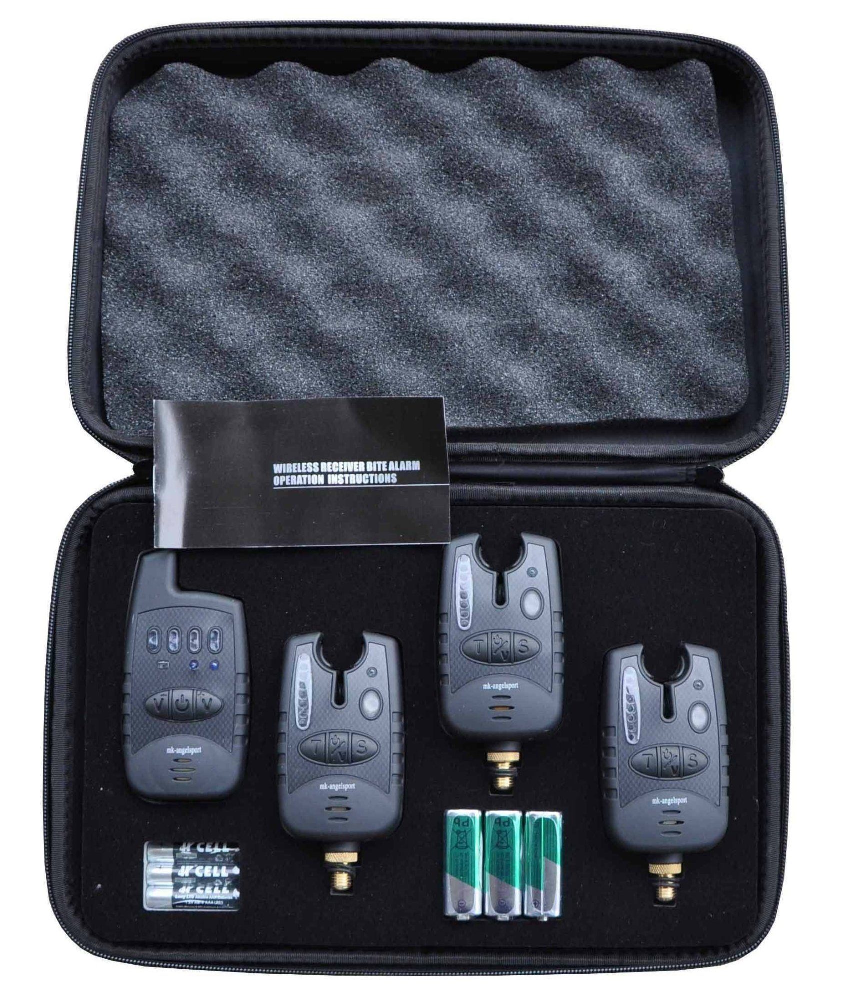 MK Angelsport elektronischer Bissanzeiger MK Carbon Bissanzeiger 3er Set 1:1, (3 Bissanzeiger in Rot, Gelb, Grün mit 1:1 Funkübertragung. Passender Receiver und Transporttasche sind im Lieferumfang enthalten)