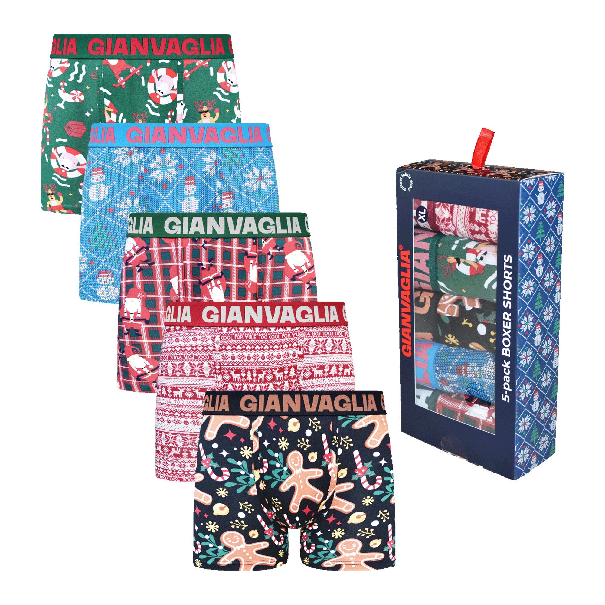TEXEMP Boxershorts 5er Pack Herren Boxershorts Unterwäsche Unterhosen Baumwolle Retro (5-St) Kein kratzender Zettel - Geschenkbox