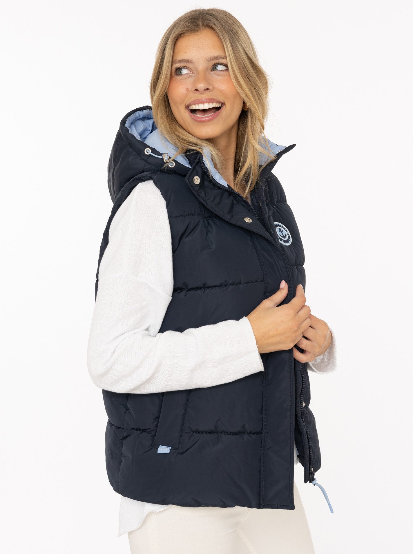 Zwillingsherz Steppweste "Strandglück" Kapuze, Eingriffstaschen, Ankermotiv