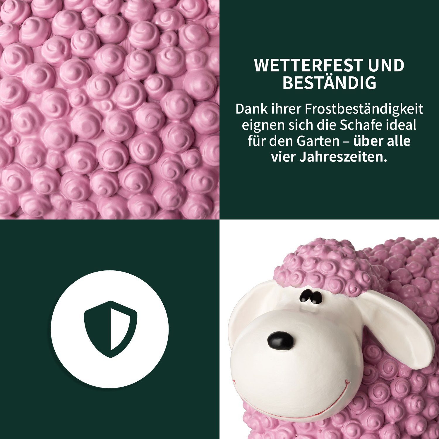 Deko Polyresin Gartendeko für Gartenfigur rosa Schaf VERDOBA Pastell Außen, Gartenfigur Mini Schaf - Wetterfeste -