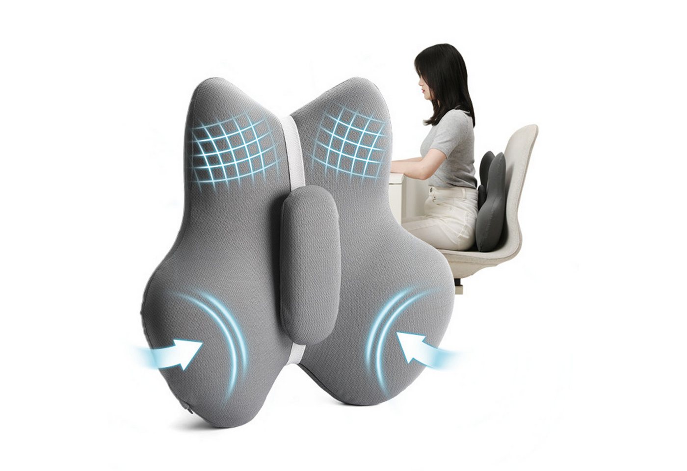 OSTWOLKE Lendenkissen Lendenwirbelkissen Verstellbare Lordosenstütze Auto Rückenstützkissen, Ergonomisches Zonen-Rückenstützkissen Memory Foam