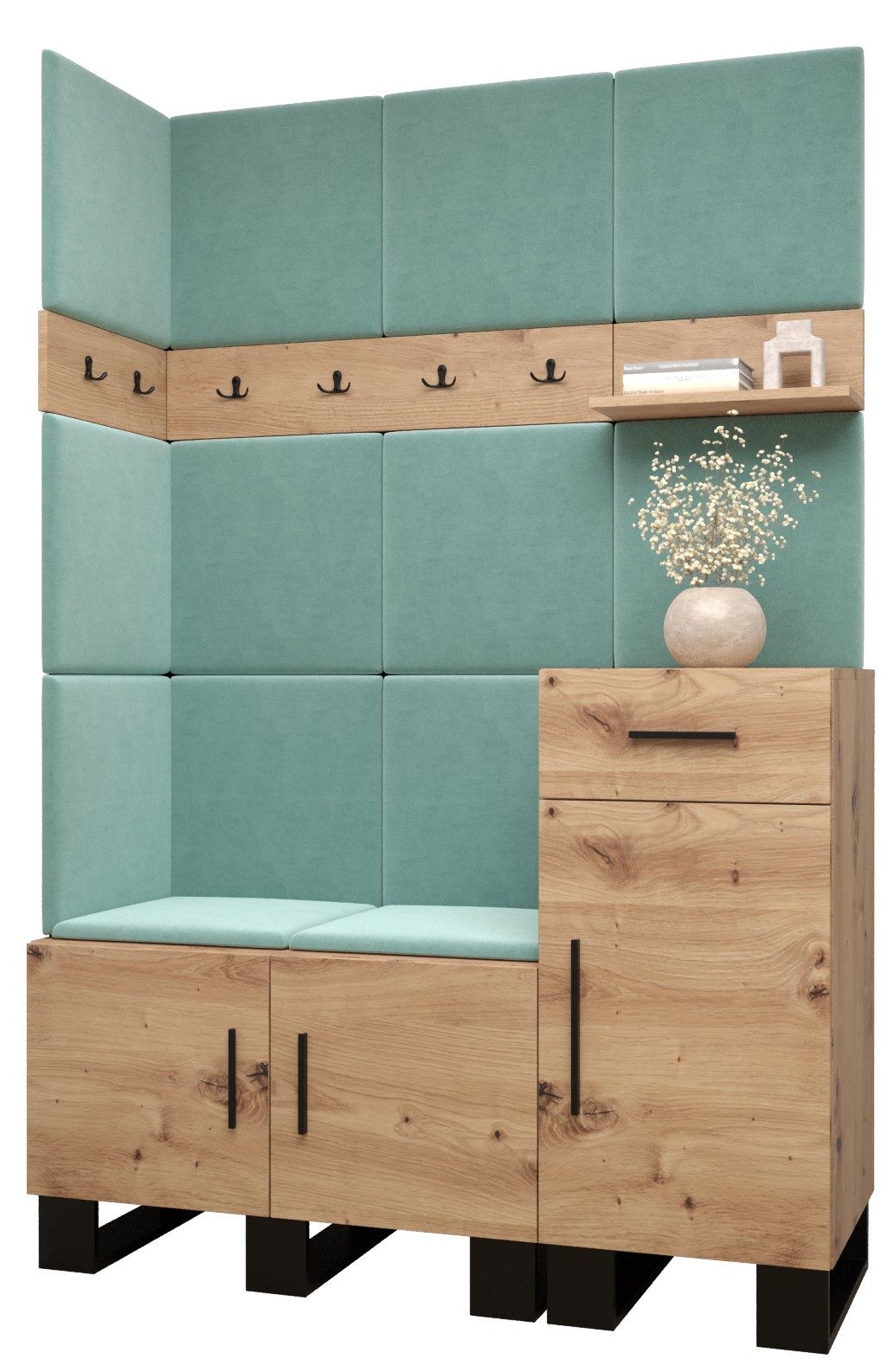 ABIKS MÖBEL Garderoben-Set ARTIN Set 10 Garderobe mit gepolsterten Paneelen, Industriell Design