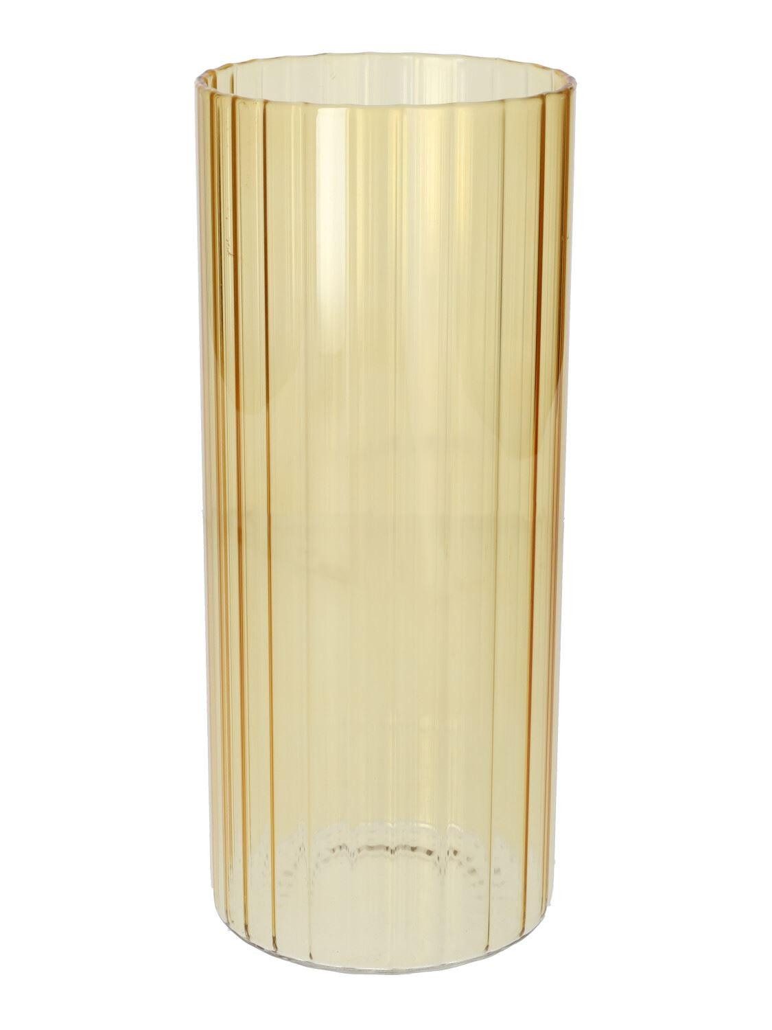 INNA-Glas Dekovase Deko Vase BLANDINA, Glas, Rillen, gelb-transparent, 24cm, Ø10cm