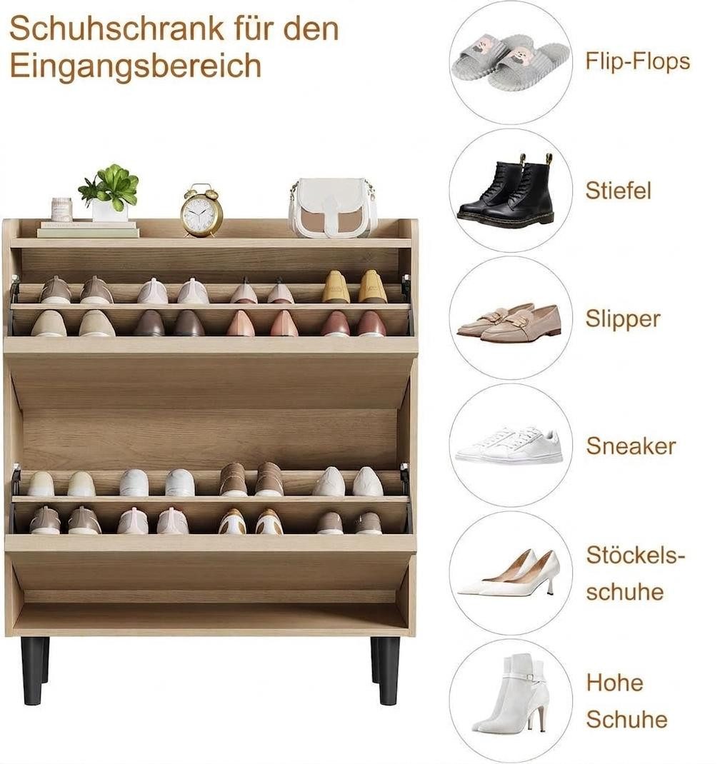 GarveeMore Schuhschrank aus Holz mit 2 Klappschubladen und verstellbarem Regal Schuhregal,Schuhkipper für Flur,Wohnzimmer,88x27x95.5cm – Bild 3 von 5