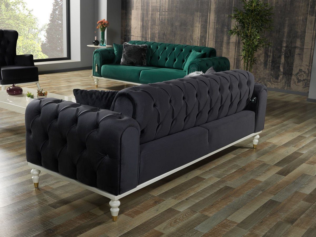 Sofa Dunkelgrau Möbel H. Weiß Chesterfield - 95 Padrino 3 Wohnzimmer Wohnzimmer Luxus Gold Schlafsofa Chesterfield-Sofa x mit Kissen Casa - 83 / / 230 cm x Luxus