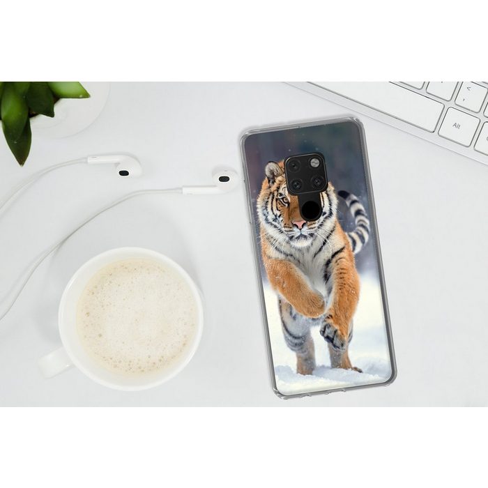 MuchoWow Handyhülle Tiger - Landschaft - Schnee - Tiere Phone Case Handyhülle Huawei Mate 20 Silikon Schutzhülle OR12126