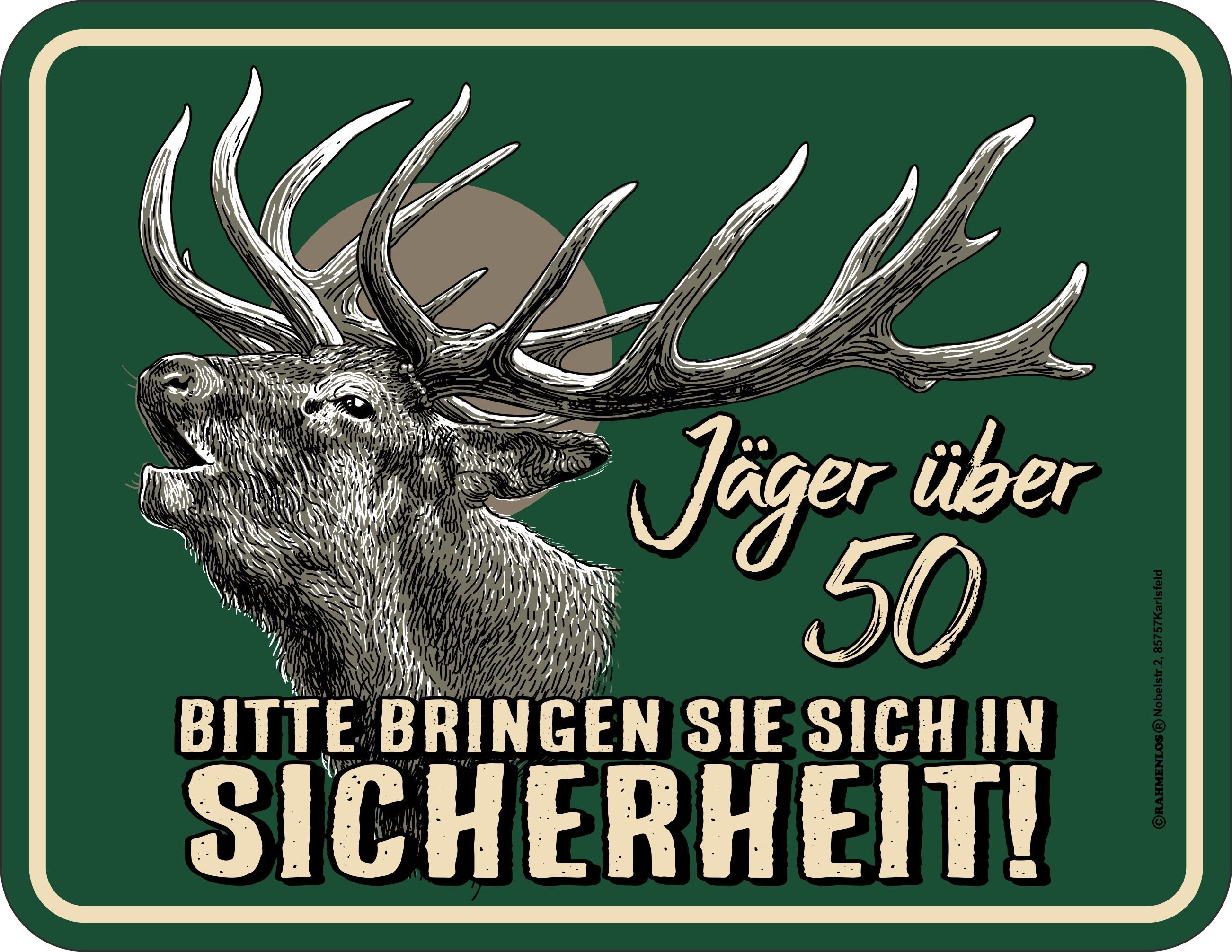 RAHMENLOS® Metallschild zum 50. Geburtstag - Vorsicht, Jäger über 50!