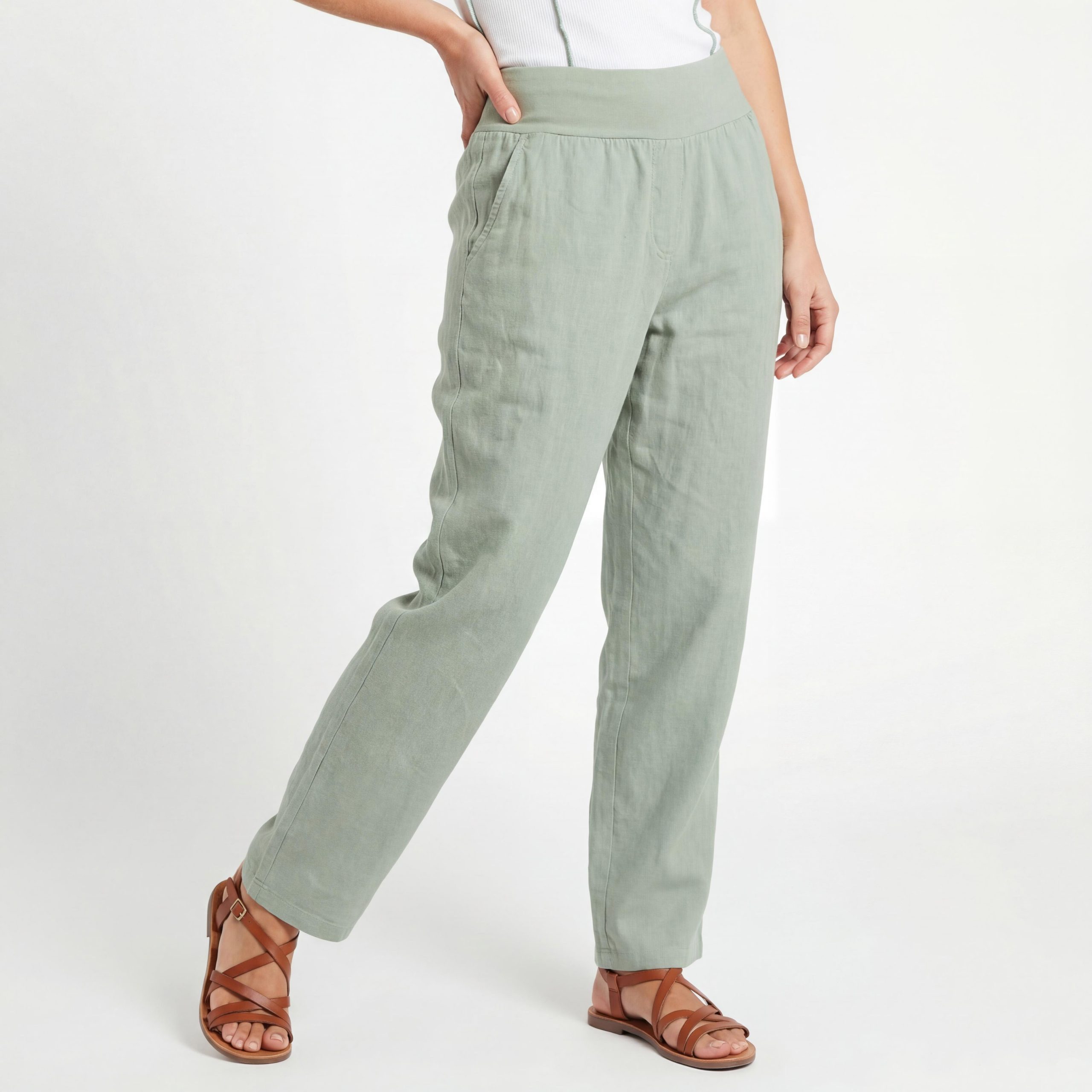 OriginalYou Leinenhose Sommerhose Damen Leinen Schlupfhose mit Elastikbund Straight Leg Stil Erhältlich von 36 bis 44, 100% Leinen, weicher Komfortbund