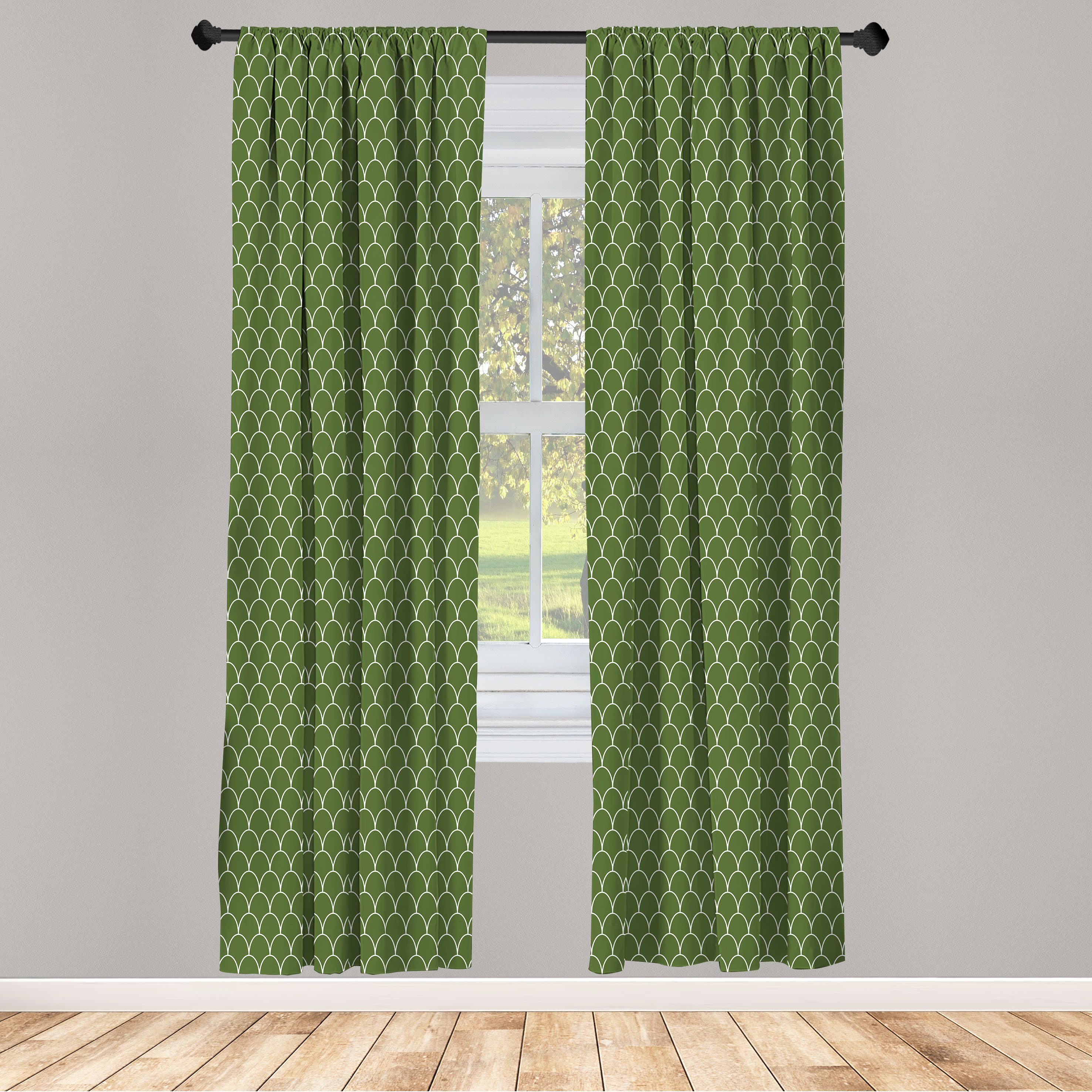 Gardine Vorhang für Wohnzimmer Schlafzimmer Dekor, Abakuhaus, Microfaser, Grün Geometrische wellige Form