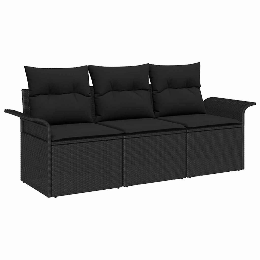 vidaXL Loungesofa Sofa Set 3 stk. 3-Sitzanzahl Schwarz Poly-Rattan, 3 Teile