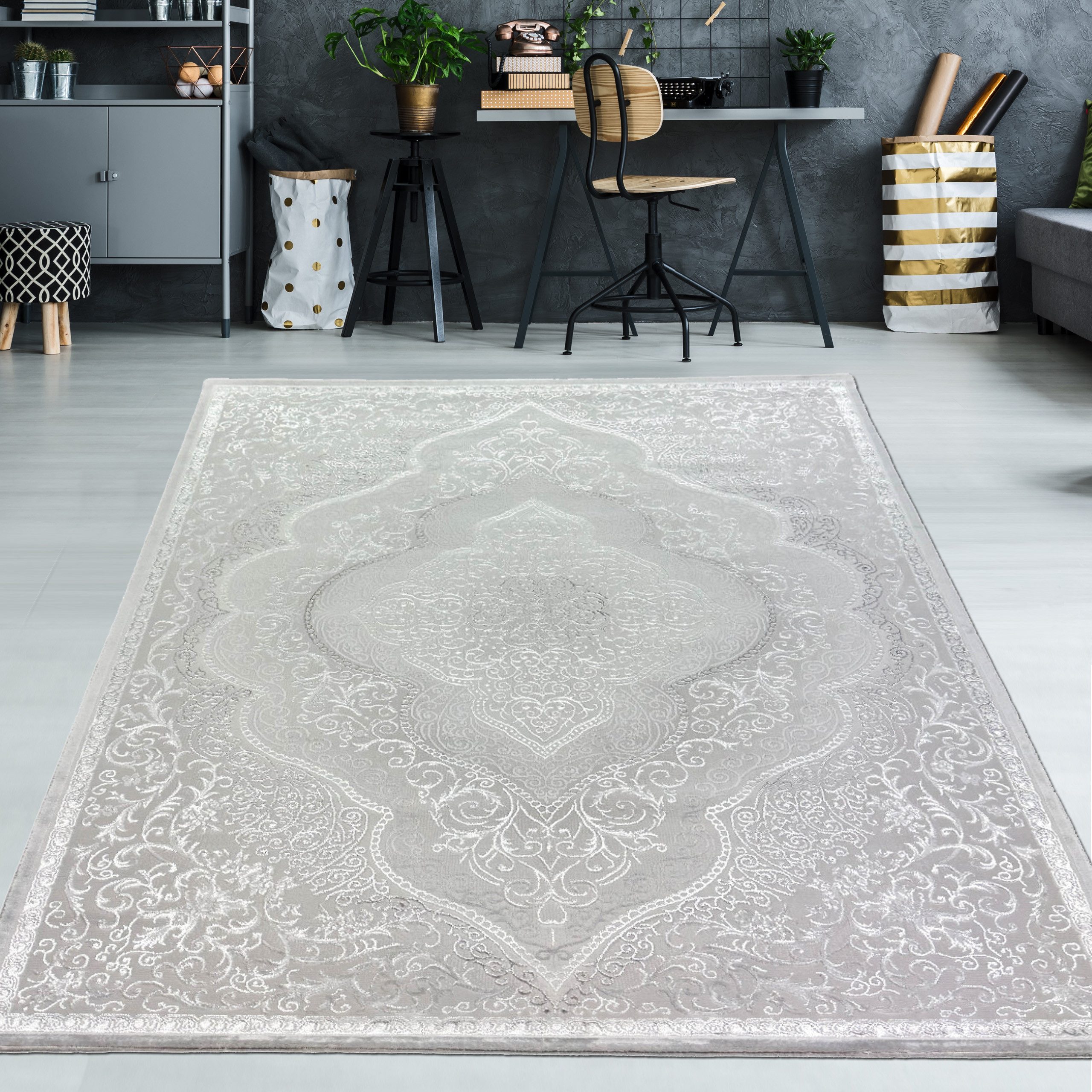 TeppichHome24 Teppich Designer Teppich Orient in Grau Silber Beige, rechtec günstig online kaufen