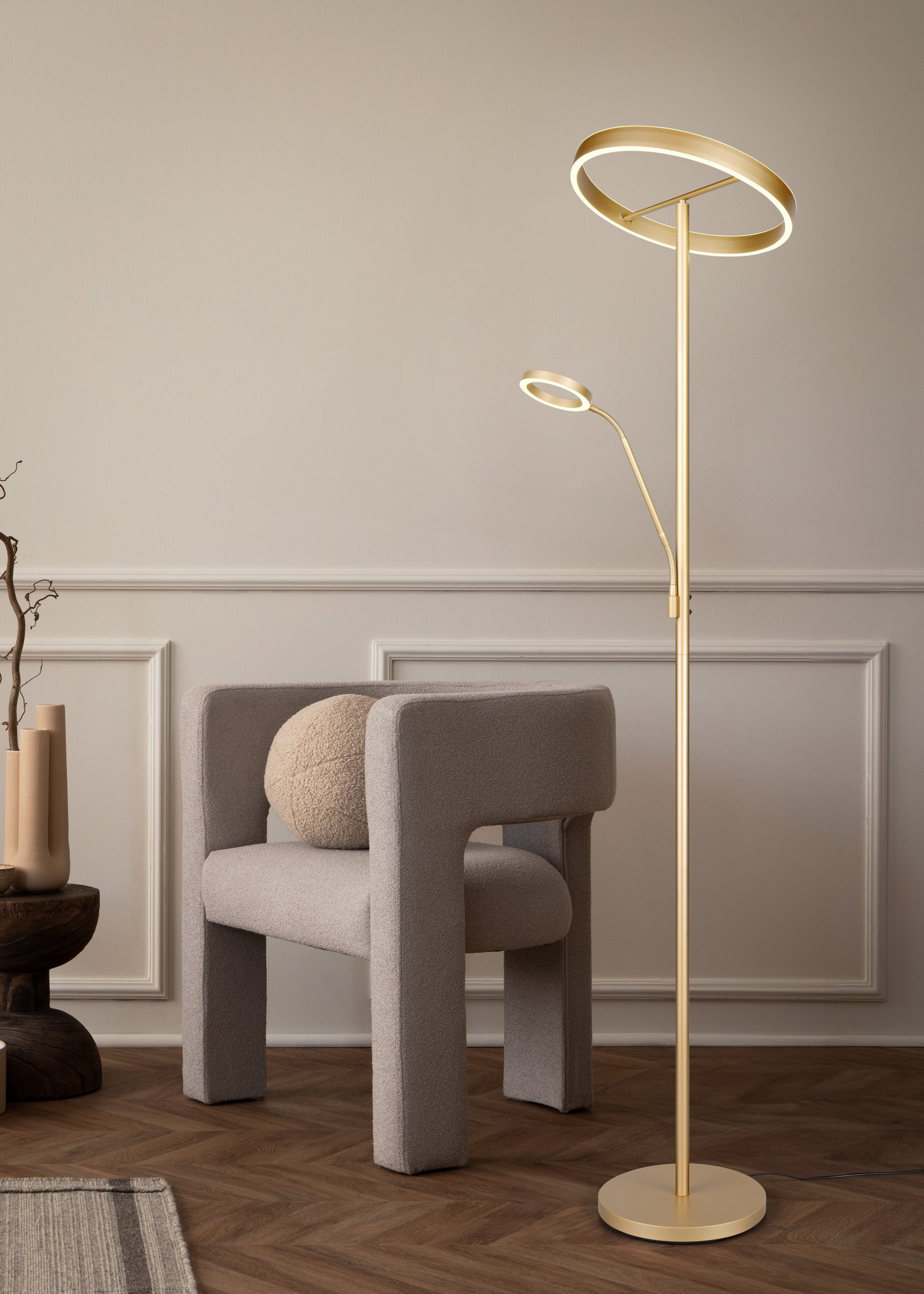 TRIO Leuchten LED Stehlampe WILLIS, Stehleuchte mit Lesearm, Touch Dimmer, CCT 2700-3200-4000K, Dimmfunktion, Lesearm, getrennt schaltbar, LED fest integriert, Farbwechsler, Höhe 180cm, Fluterkopf und Lesearm schwenkbar, Fluter mit Leselicht