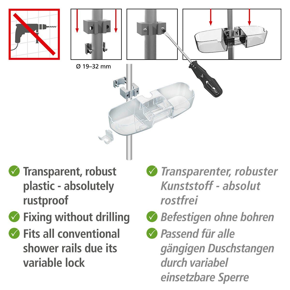 WENKO Duschablage Premium, zur Befestigung Duschstange der an