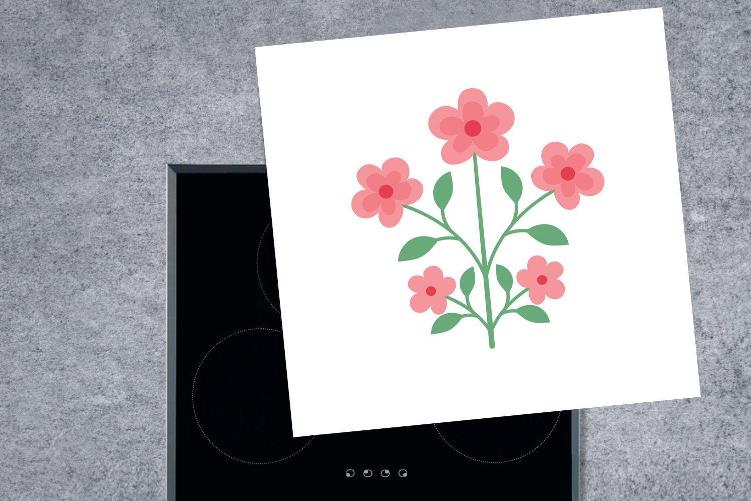 MuchoWow Herdblende-/Abdeckplatte Minimalistische (1 von Ceranfeldabdeckung, Illustration 78x78 Vinyl, Arbeitsplatte tlg), rosa cm, für küche Blumen