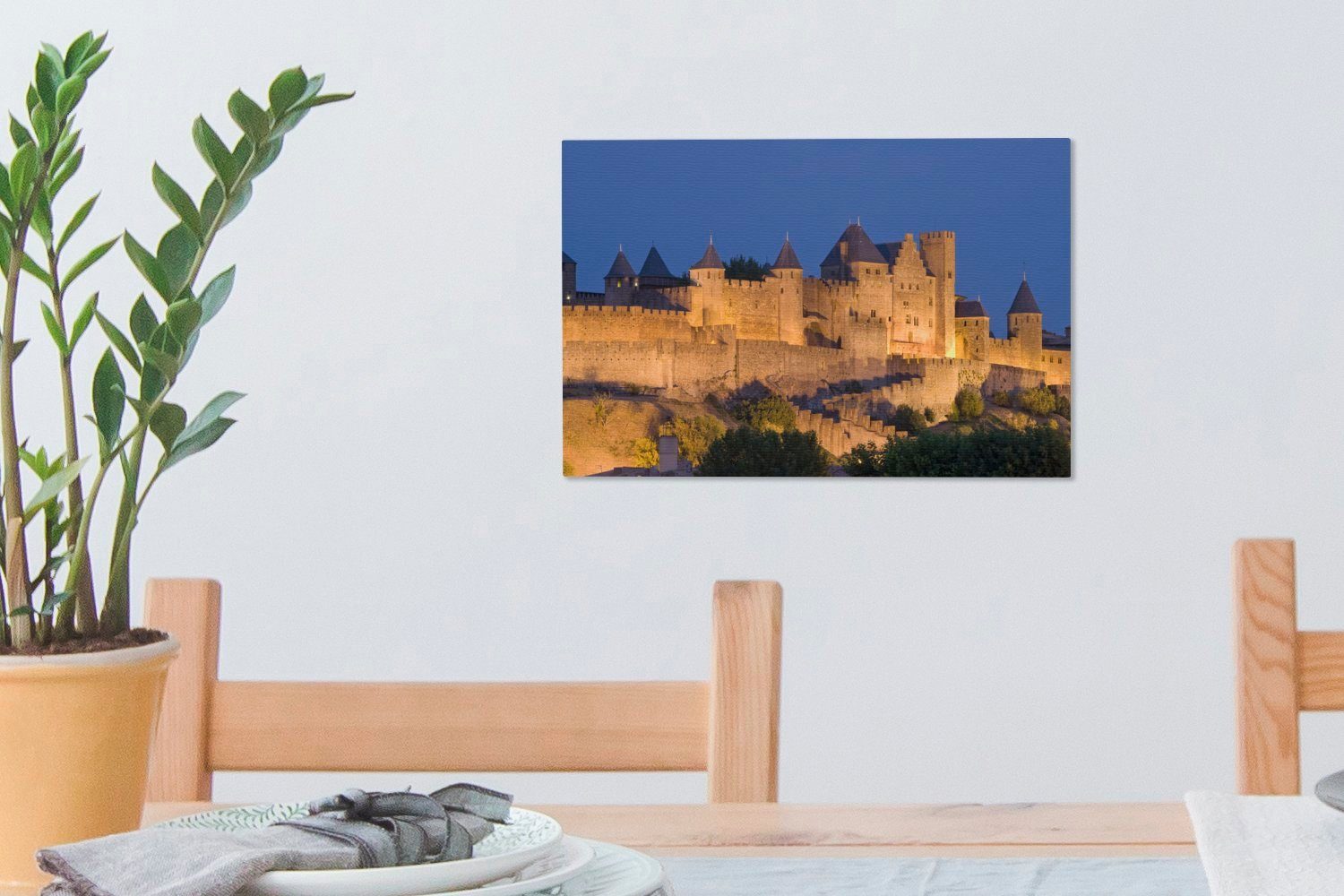 - Schloss, St), Beleuchtung Aufhängefertig, Wandbild - 30x20 Wanddeko, Carcassonne Leinwandbilder, Leinwandbild cm OneMillionCanvasses® (1