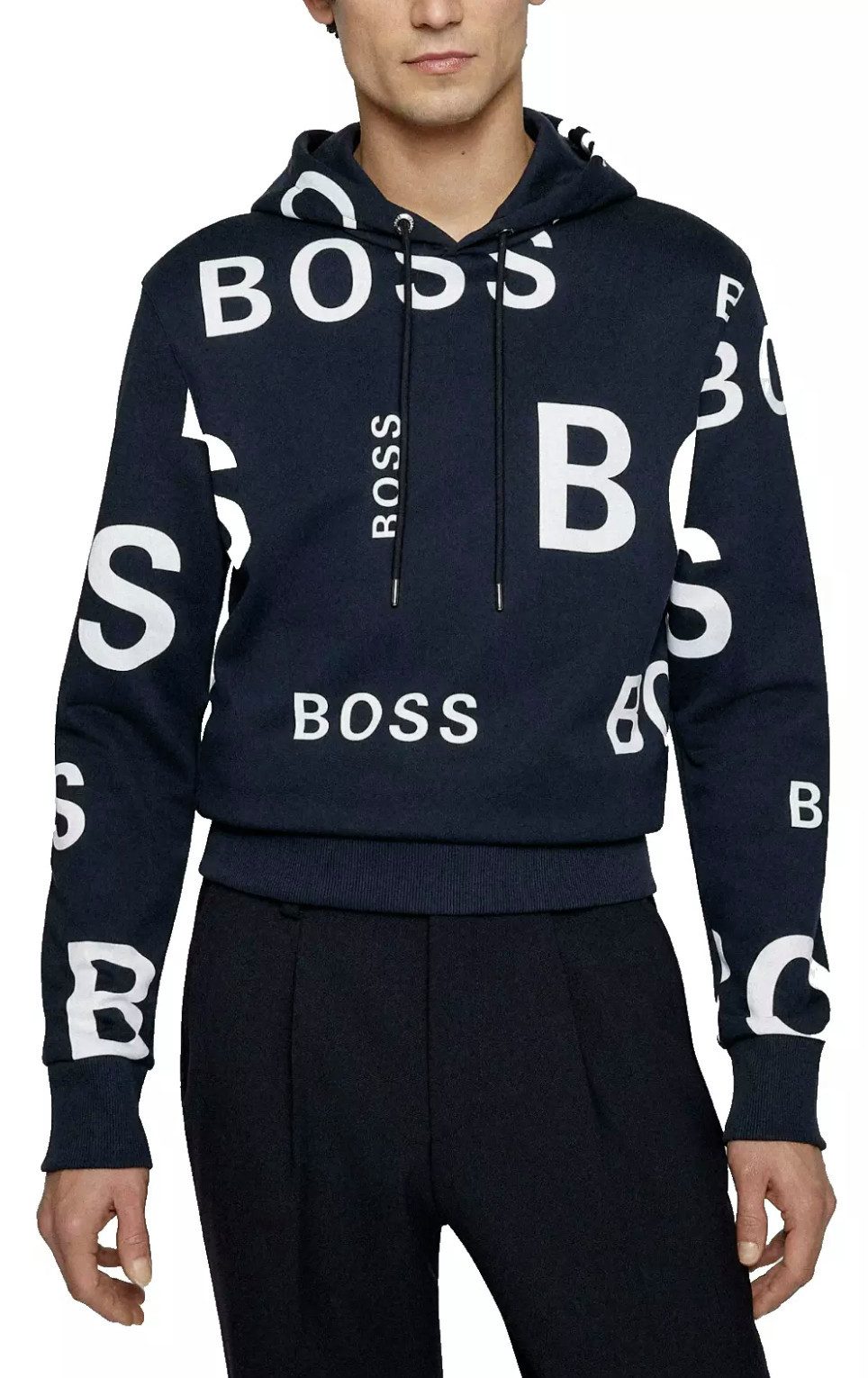 BOSS Kapuzensweatshirt Herren Seeger 33 Sweatshirt ZA mit Kordelzug Metallkordelenden und Logo-Ösen