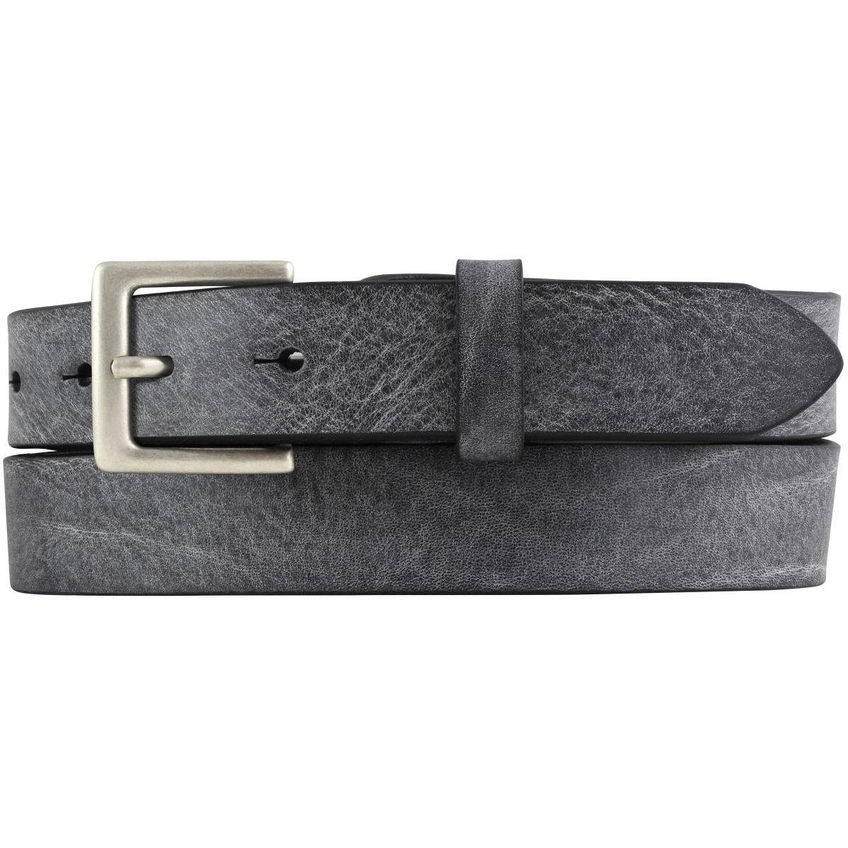 BELTINGER cm Herren-Gürtel in aus Vintage - Leder, Gürtelschnalle 3 weichem Vollrindleder Schwarz, Vintage-Look Leder-Gürt Altsilber weiches Ledergürtel Altsilber,