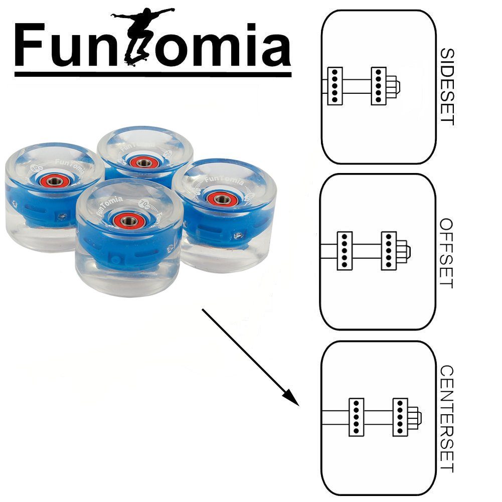 FunTomia Longboard FunTomia Wheels) 70x51mm 80A und LED Magnet Rollen (LED) blau Mach1® Spacer Rollenhärte in (Big Longboard/Skateboard 4 inkl. 80A Stück Kugellager