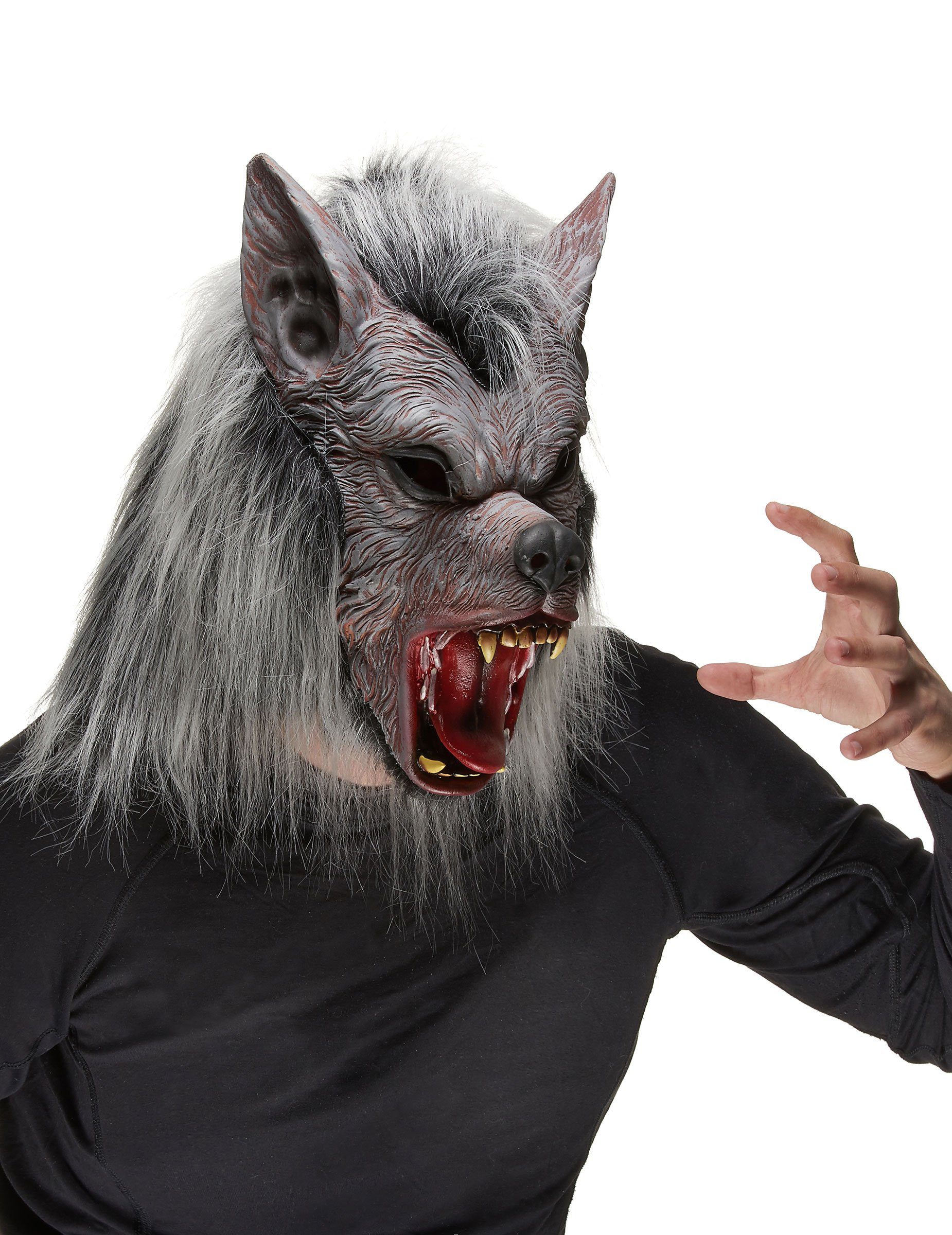 JADEO Kostüm Wolf Maske Werwolf grau