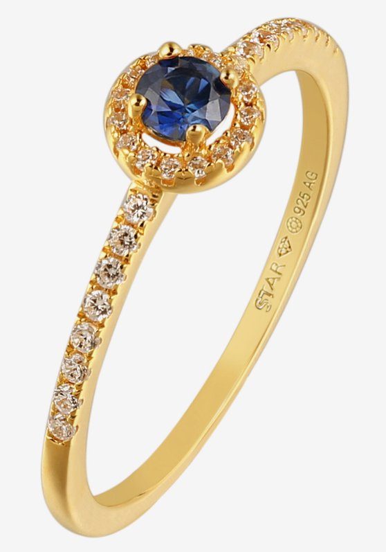 Stardiamant Fingerring D6522G, D6523G, D6524G, mit Rubin, Saphir oder Smaragd und Brillanten gelbgoldfarben-blau | Goldringe