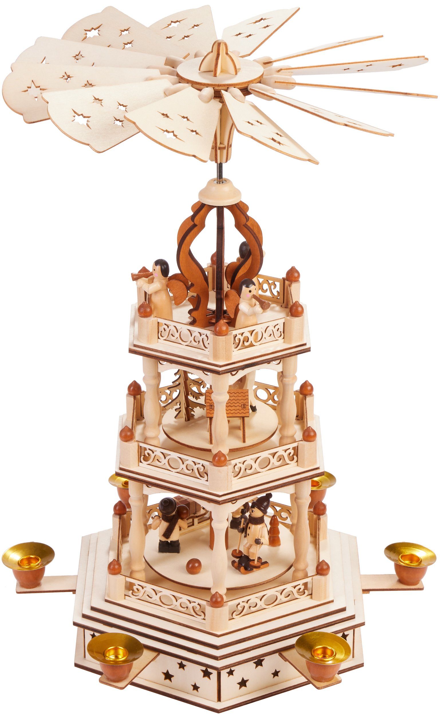 cm 3-stöckige - 44 Tischpyramide BRUBAKER drehbare Weihnachtsdeko - Weihnachtspyramide - handbemalte Weihnachtsdekoration Pyramide, Holzpyramide -