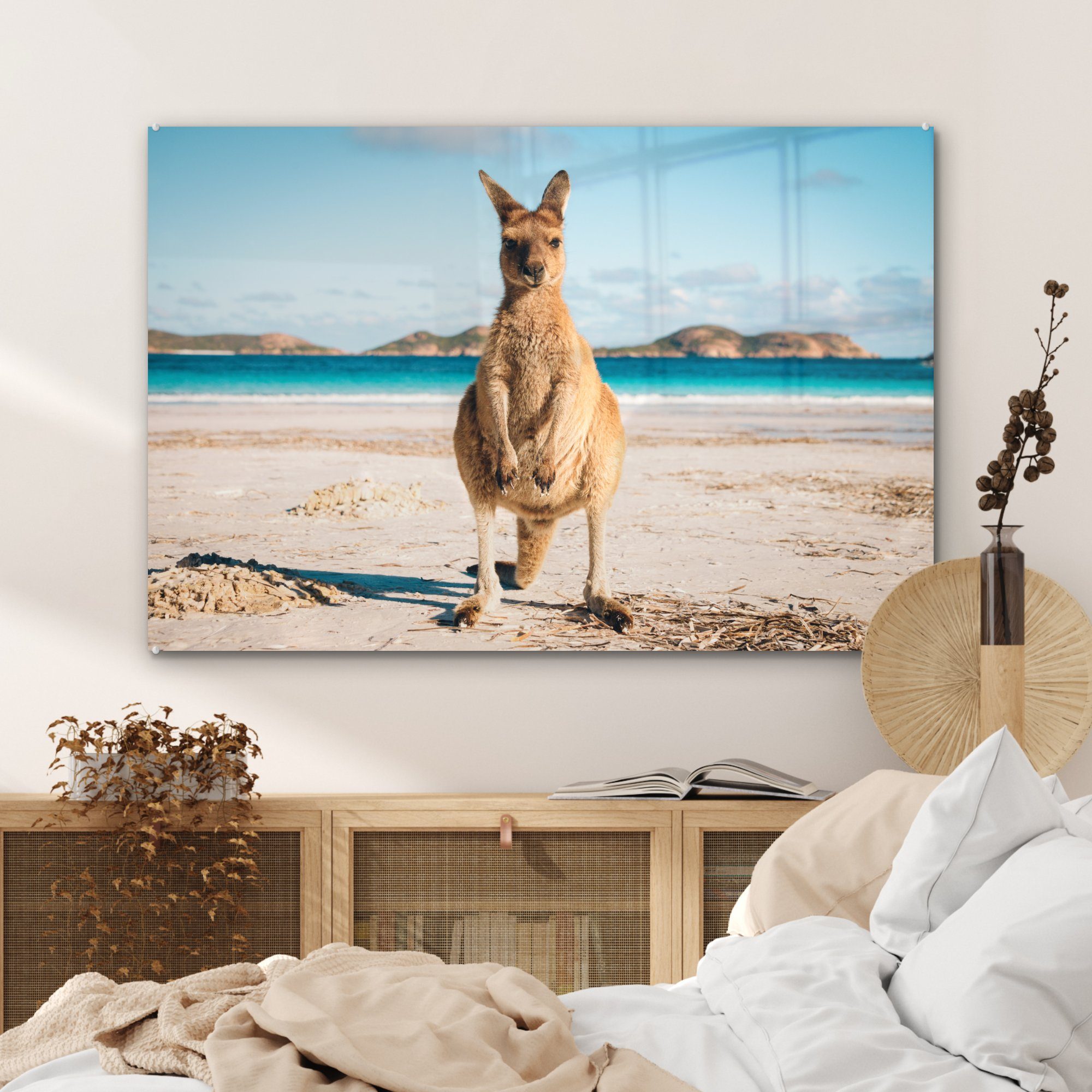 & Australien, St), Strand (1 Schlafzimmer Wohnzimmer Acrylglasbild Acrylglasbilder am Känguru MuchoWow in