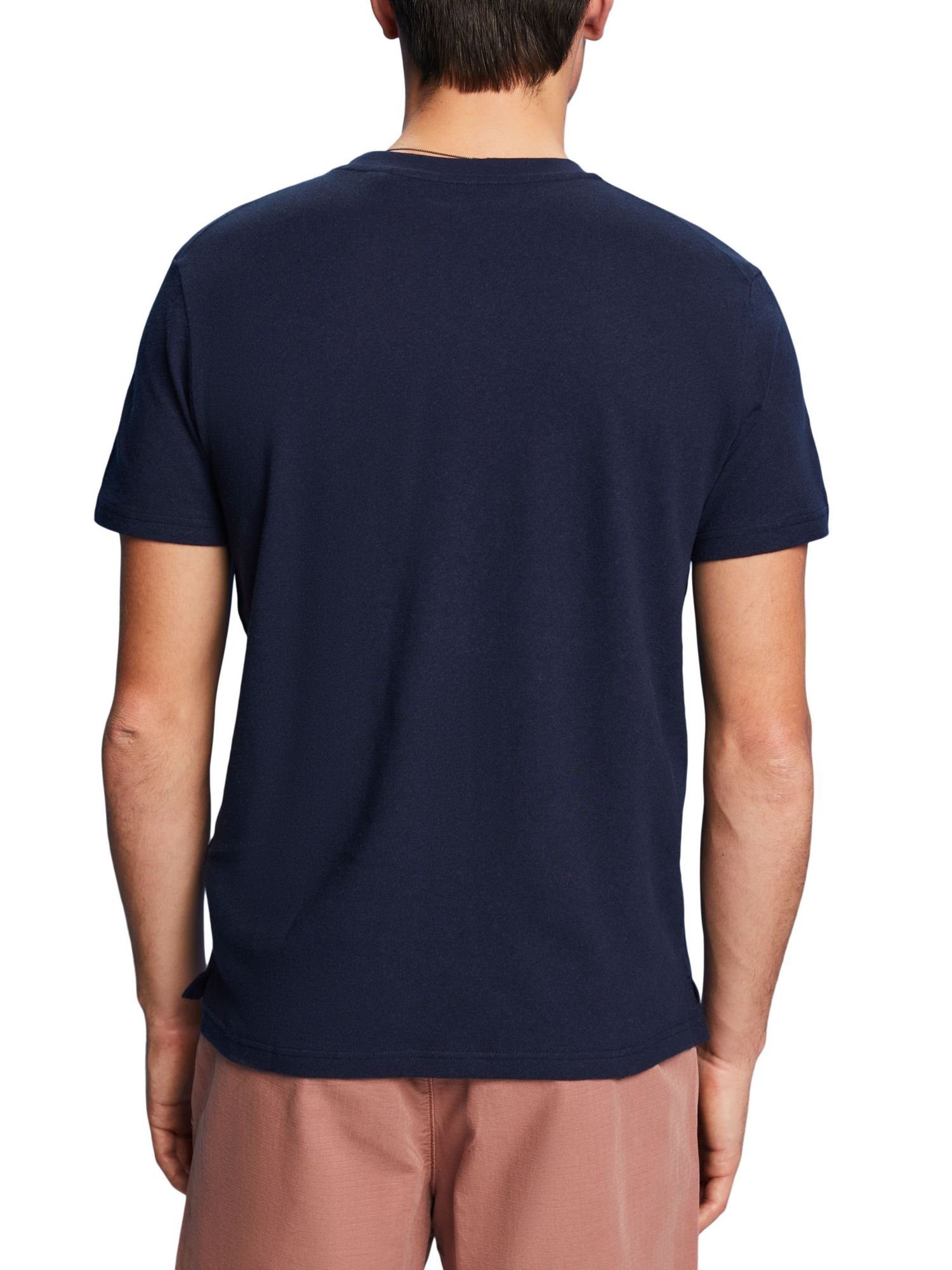 (1-tlg) Esprit Baumwoll-Leinenmix T-Shirt NAVY Rundhals-T-Shirt,
