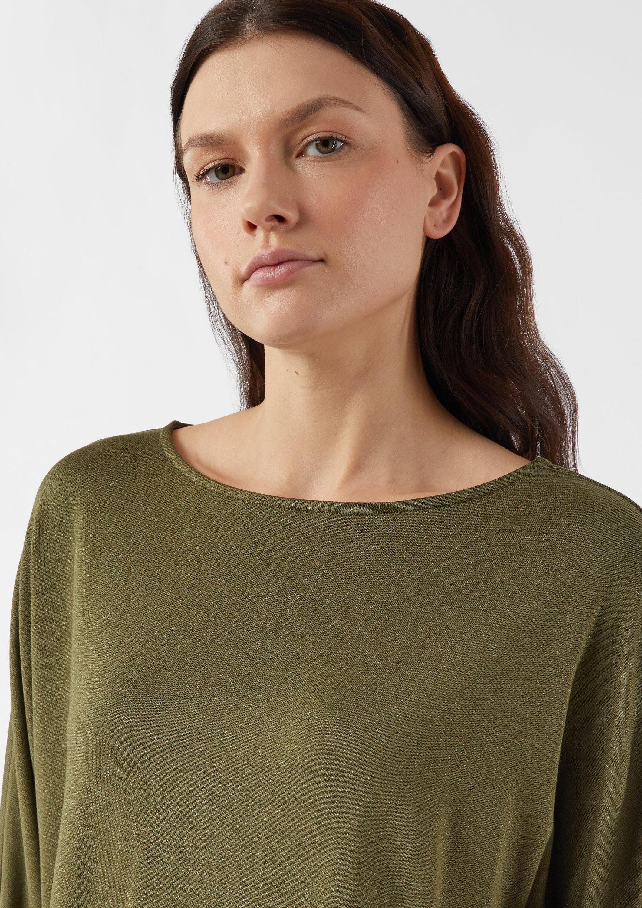 comma Langarmshirt T-Shirt Jerseyshirt mit Fledermausärmeln und Glitzergarn