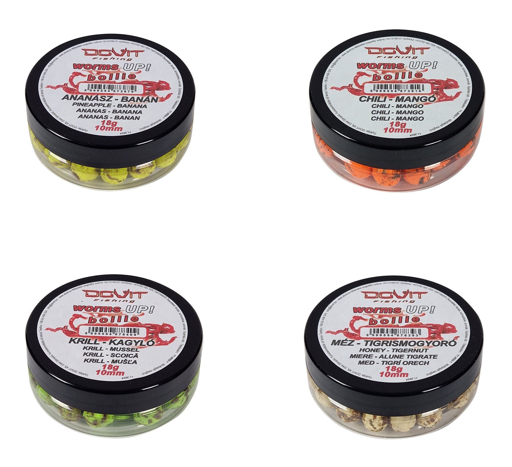 DOVIT FISHING Kunstköder WORMS UP! Pop UP Boilie 10mm 18g - ver. Geschmack - Karpfen Köder SET, (Spar-Set), Einzigartiger Köder mit Mückenbeschichtung