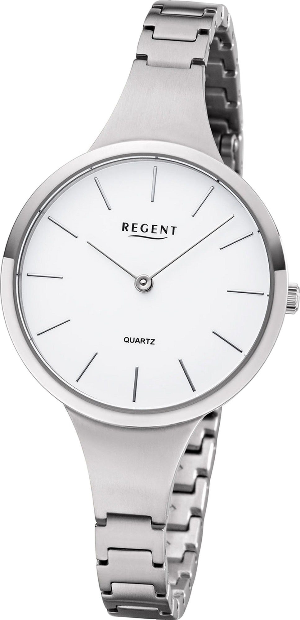 Regent Quarzuhr Regent Metall Damen Uhr F-1153 Analog, Damenuhr Metallarmband silber, rundes Gehäuse, mittel (ca. 32mm)