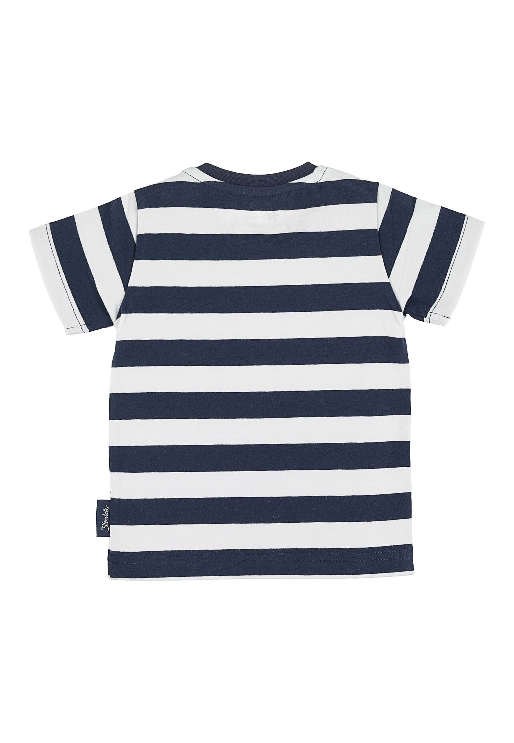 Sterntaler® Kurzarmshirt der Kinder Kurzarm-Shirt - Jersey Kurzarm-Shirt linken geringeltem an Shirt Kinder (1-tlg) Knöpfen Schulter - Brusttasche kleiner Marine aus T-Shirt mit in und Baby Kurzarmshirt 